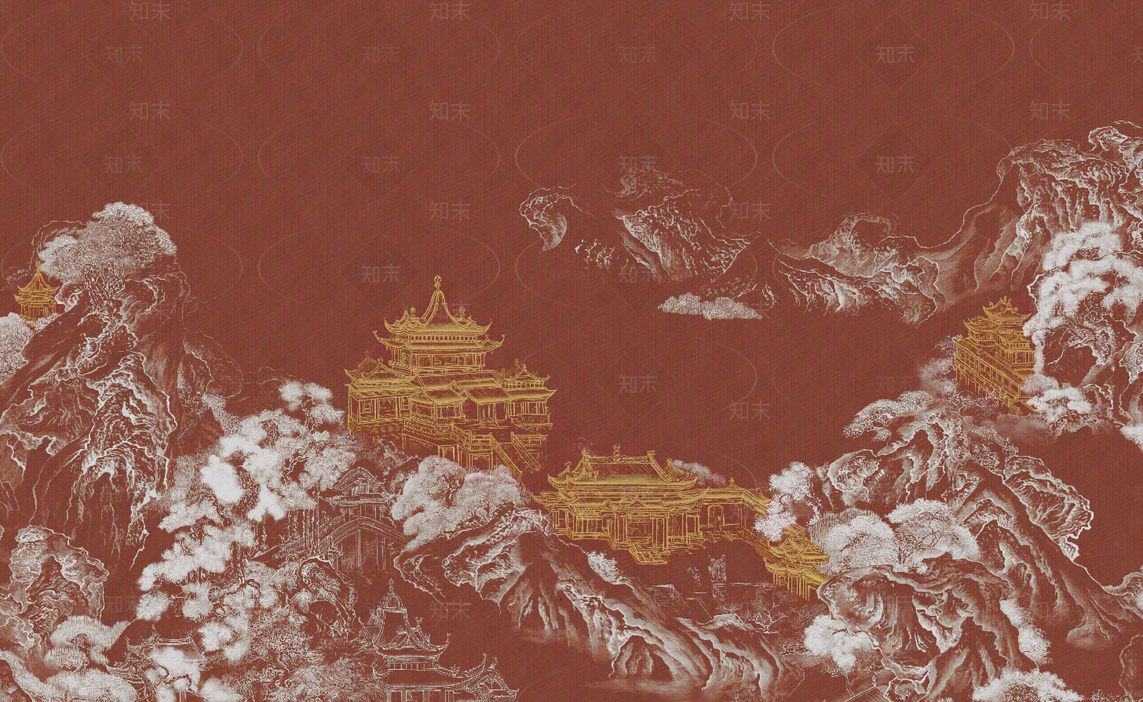 中式宫阙壁纸壁画贴图下载【ID:1137059155】