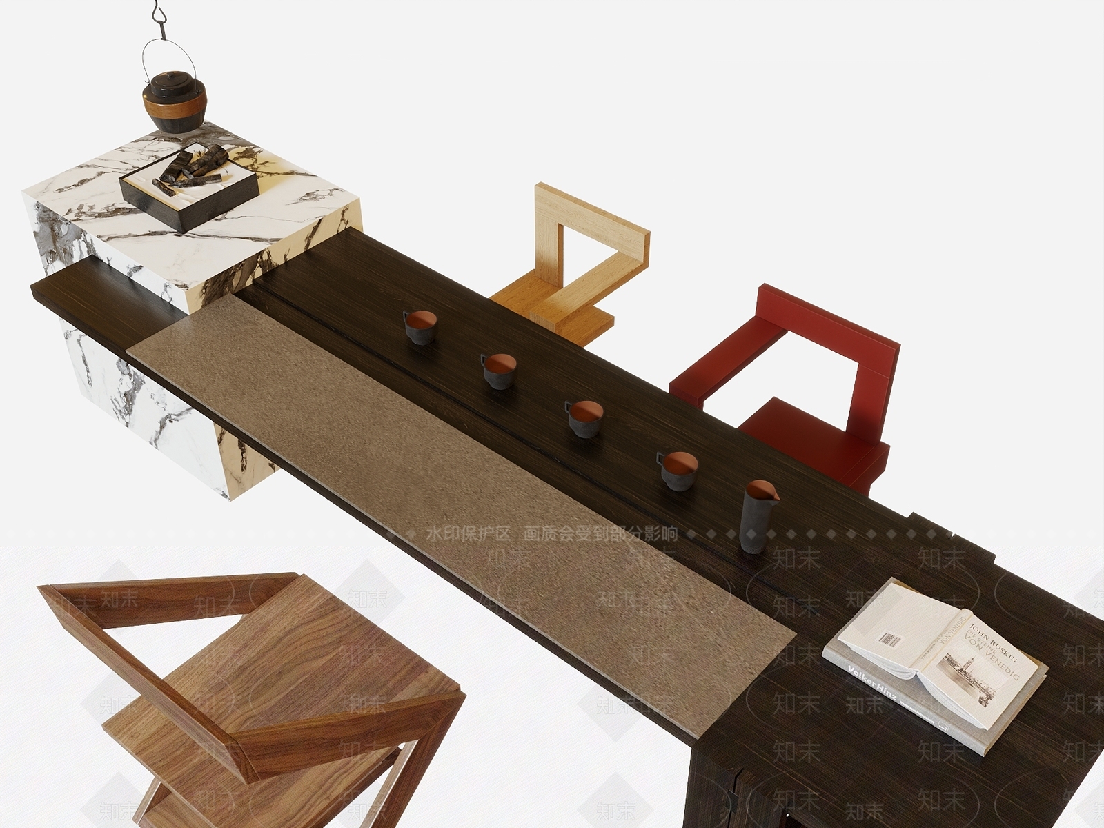 现代茶桌椅组合3D模型下载【ID:1137080925】