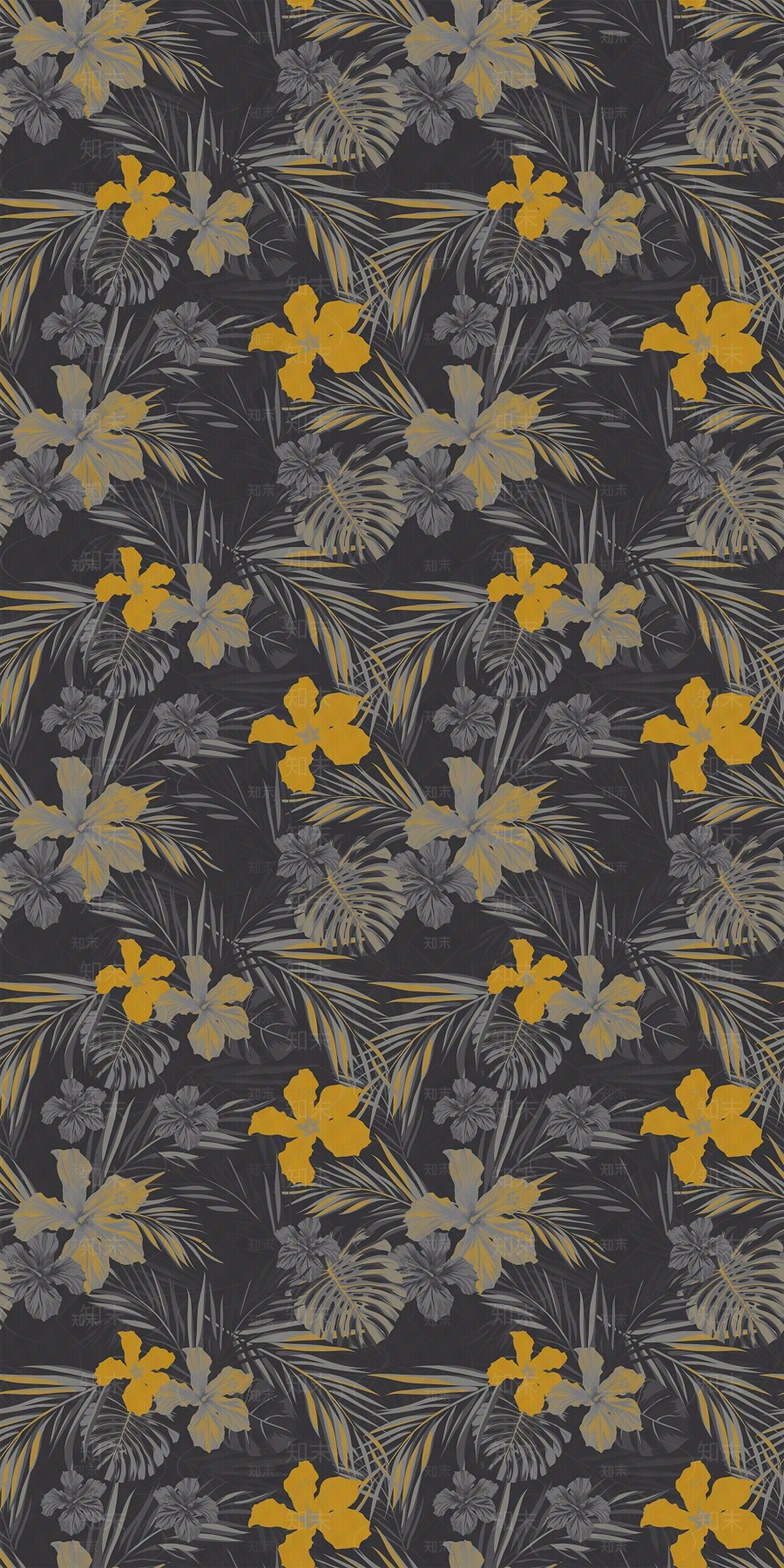 植物花树叶新中式壁纸挂画贴图下载【ID:1137074664】