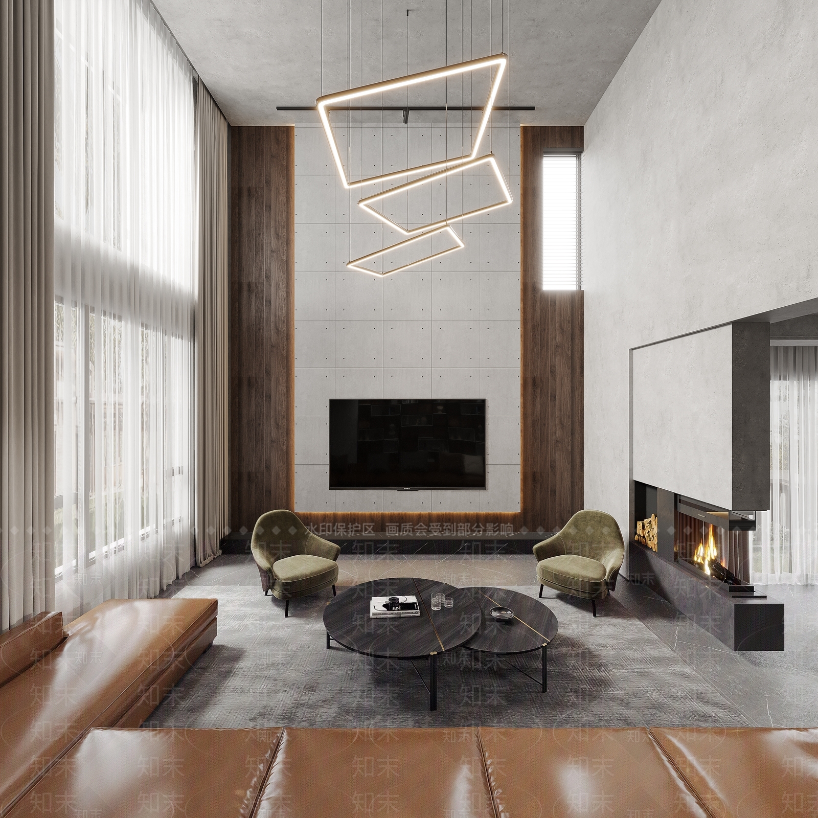 工业风别墅客厅3D模型下载【ID:1137082696】