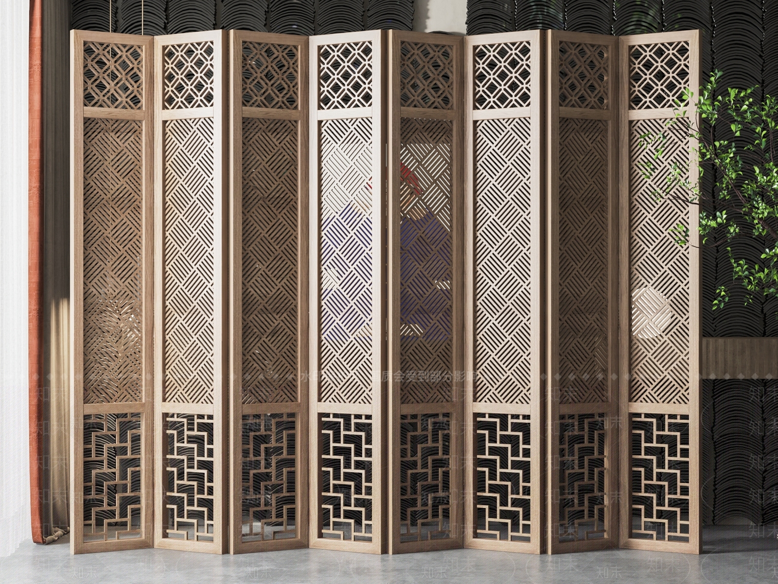新中式花格屏风隔断SU模型下载【ID:1137080148】