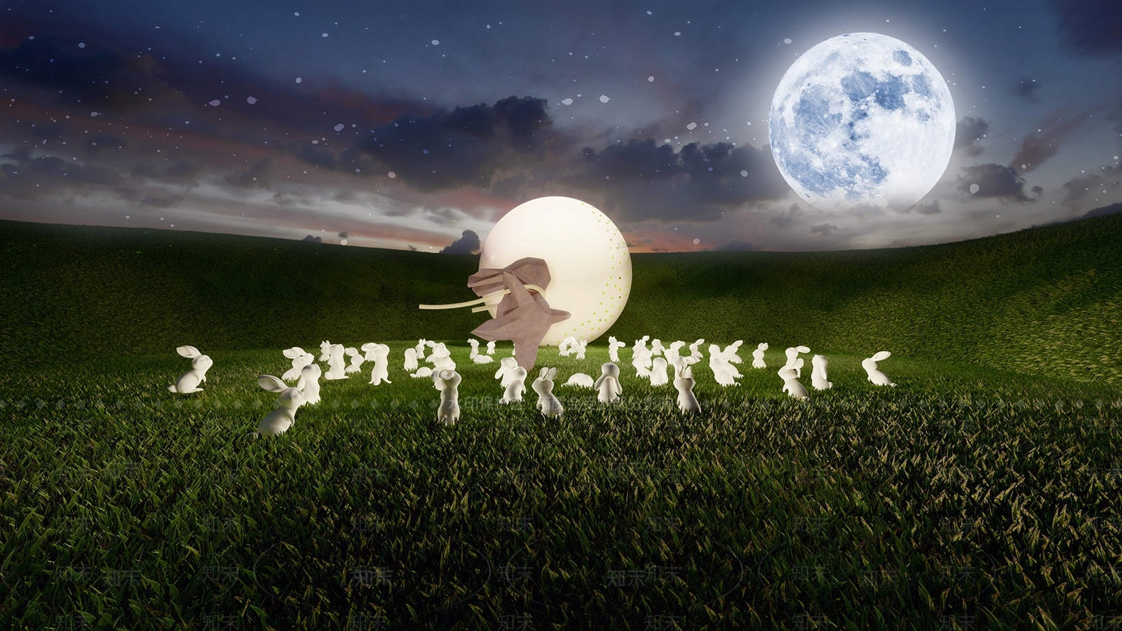 现代月亮兔子雕塑小品SU模型下载【ID:1137084045】