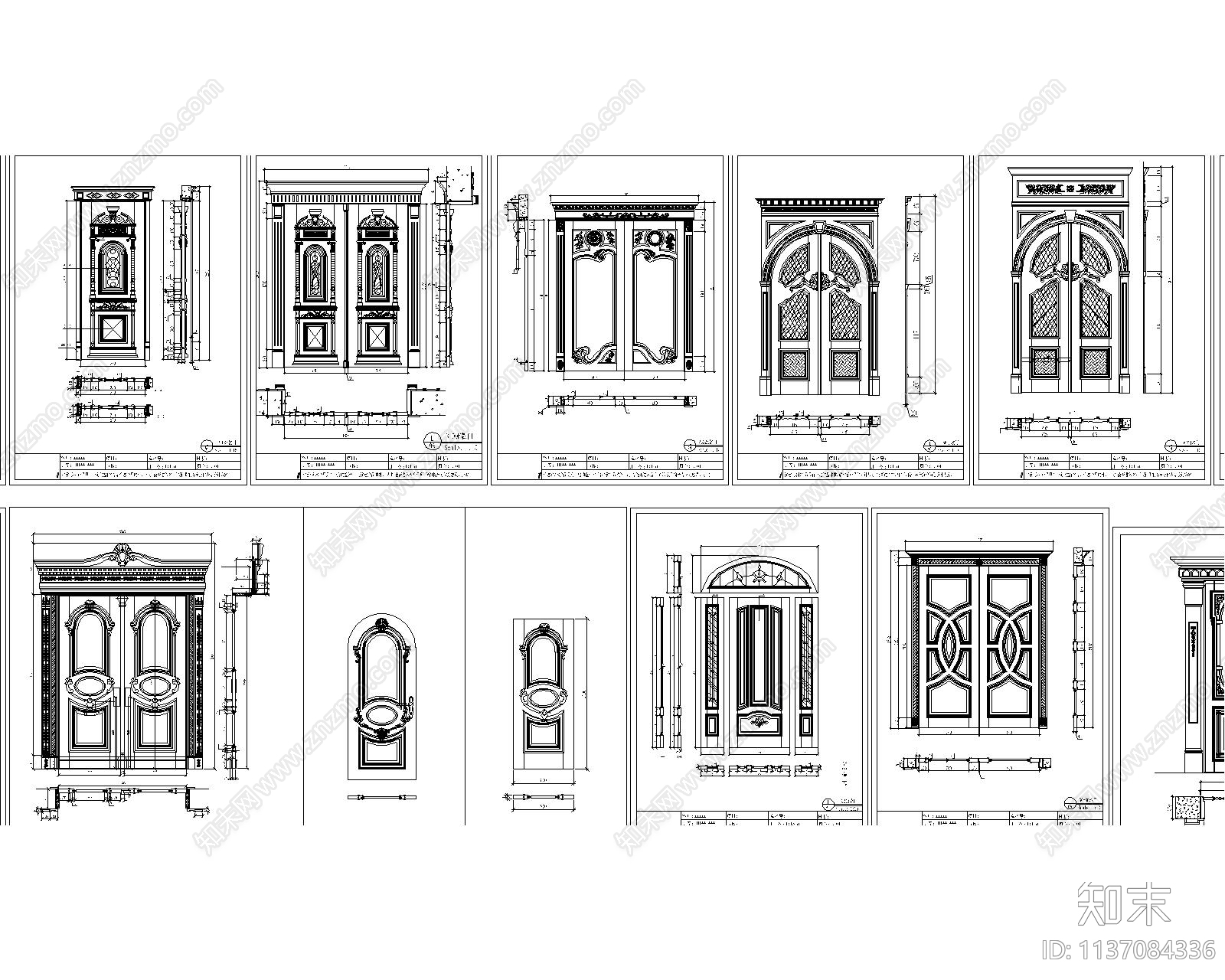 雕花实木门cad施工图下载【ID:1137084336】