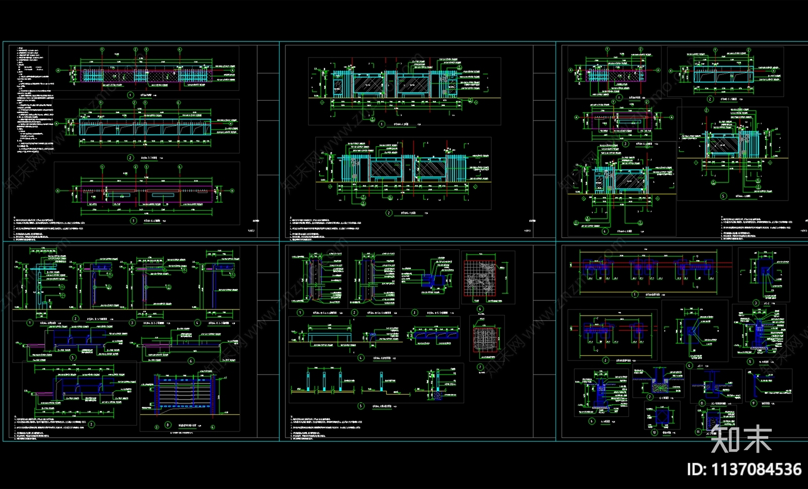 公交站廊架整套cad施工图下载【ID:1137084536】