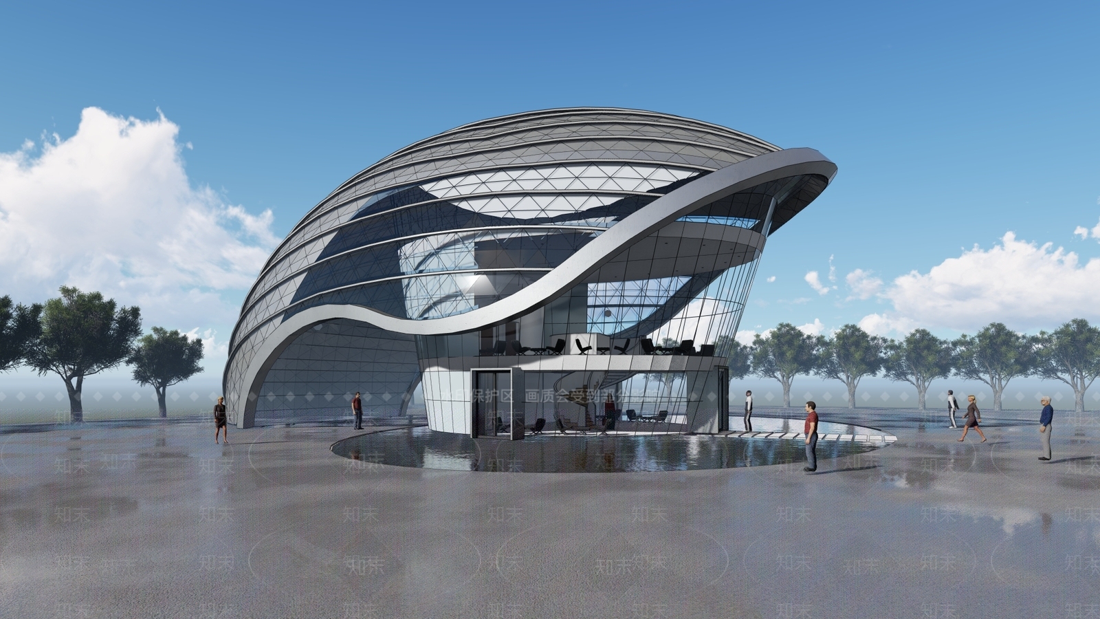 现代售楼处建筑SU模型下载【ID:1138557907】