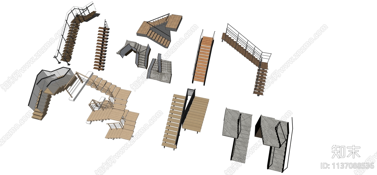 现代扶手楼梯SU模型下载【ID:1137088536】