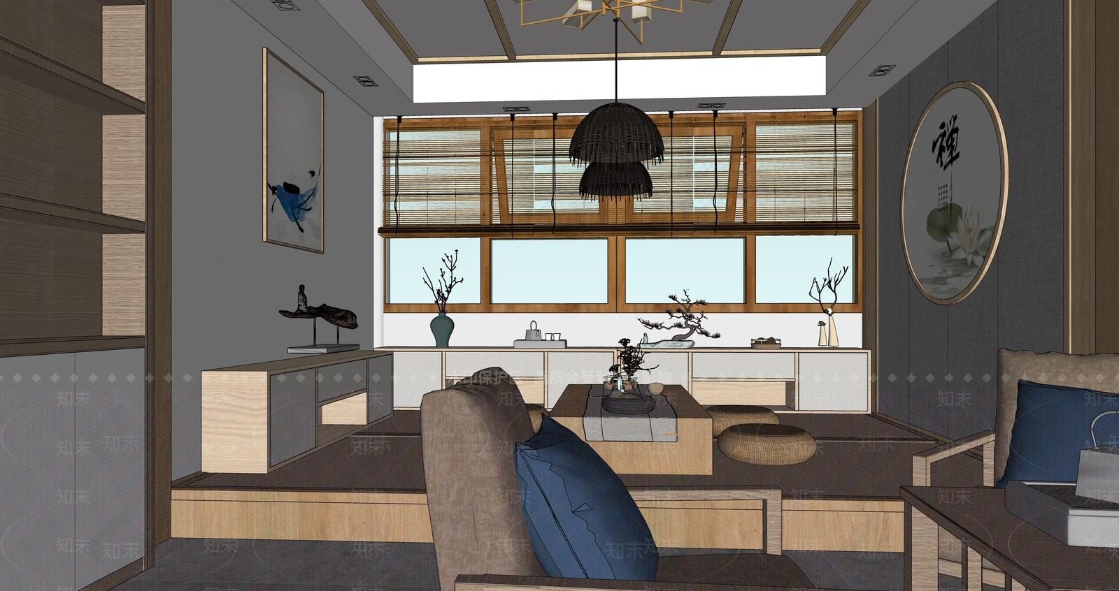 新中式茶室SU模型下载【ID:1137090885】
