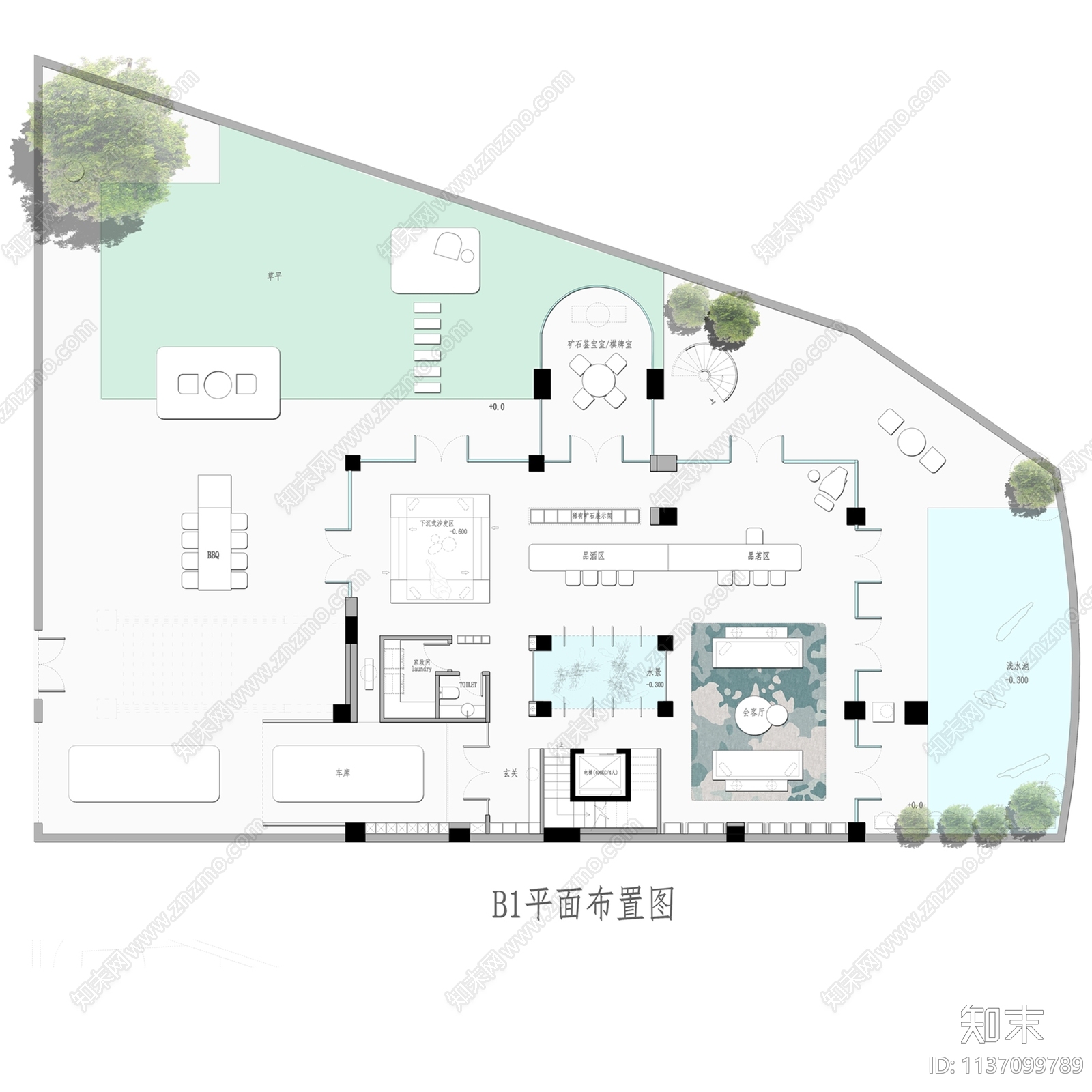 1200平双拼别墅平面图施工图下载【ID:1137099789】