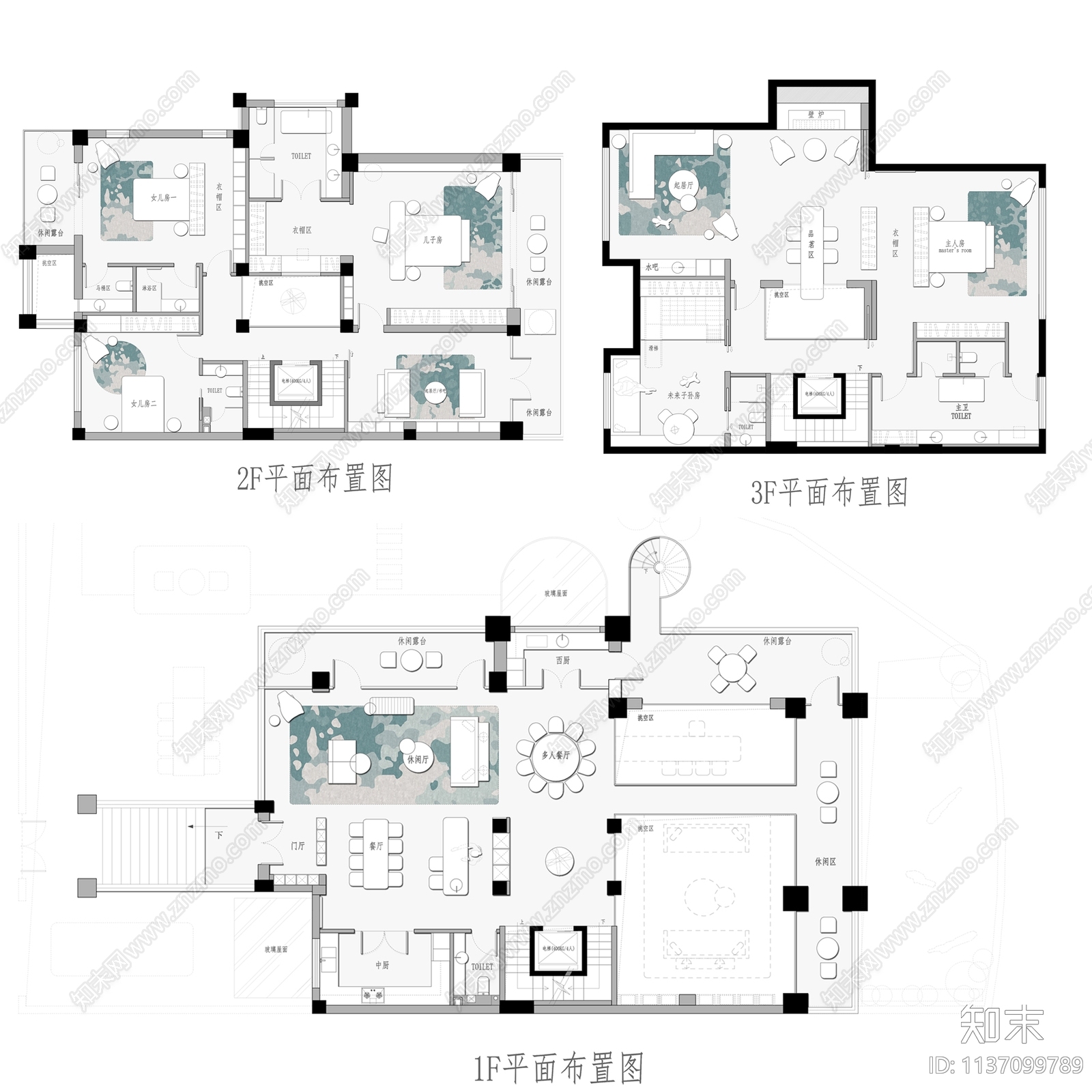 1200平双拼别墅平面图施工图下载【ID:1137099789】