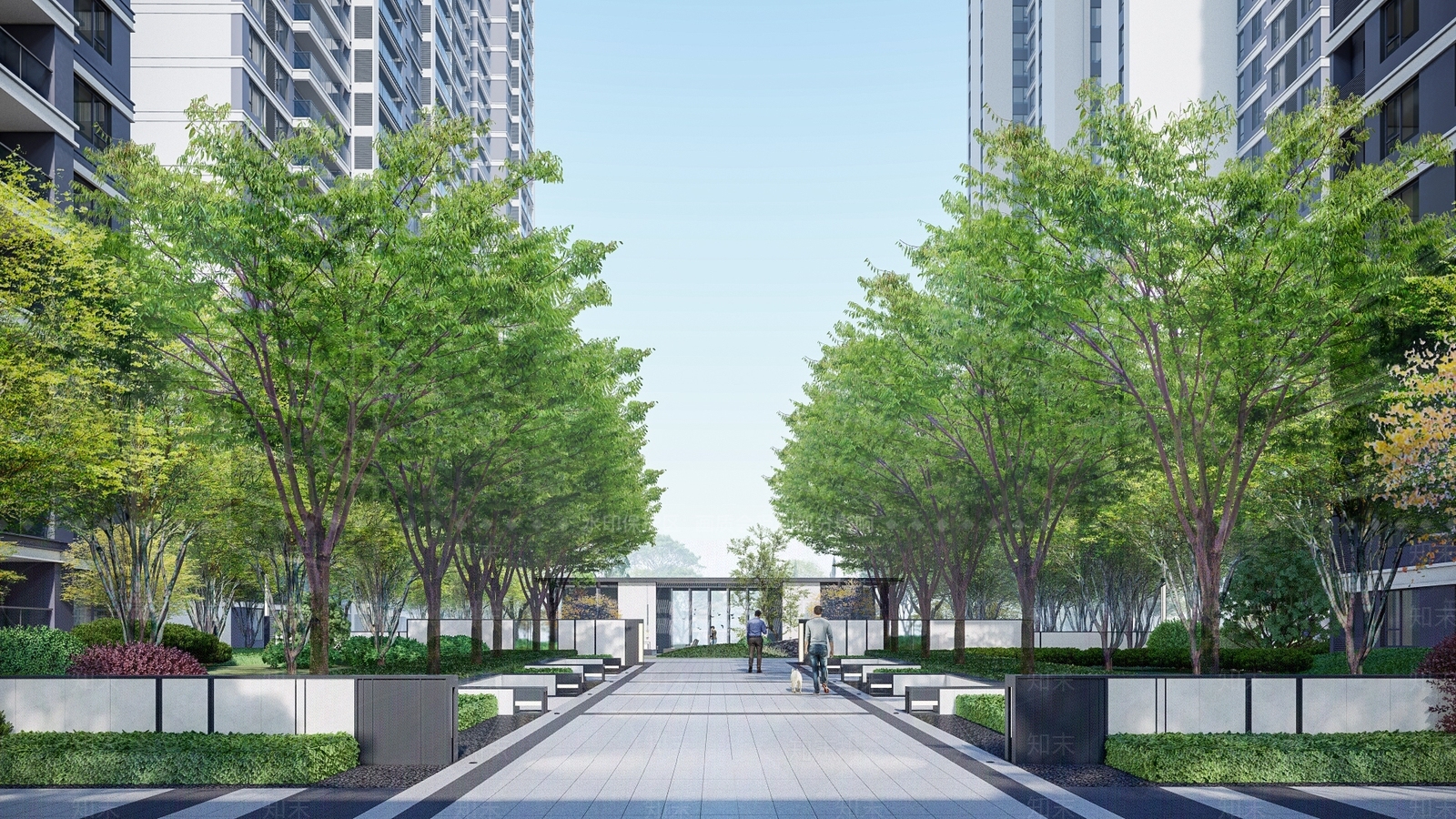 现代小区景观轴线SU模型下载【ID:1137100424】