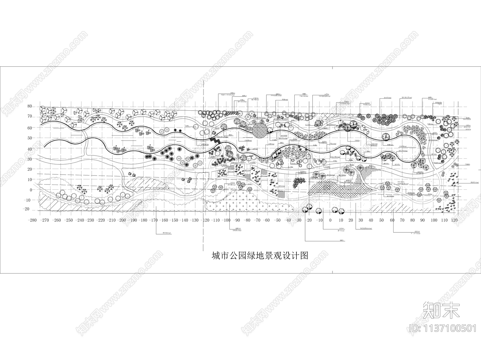 城市公园绿地景观平面图cad施工图下载【ID:1137100501】