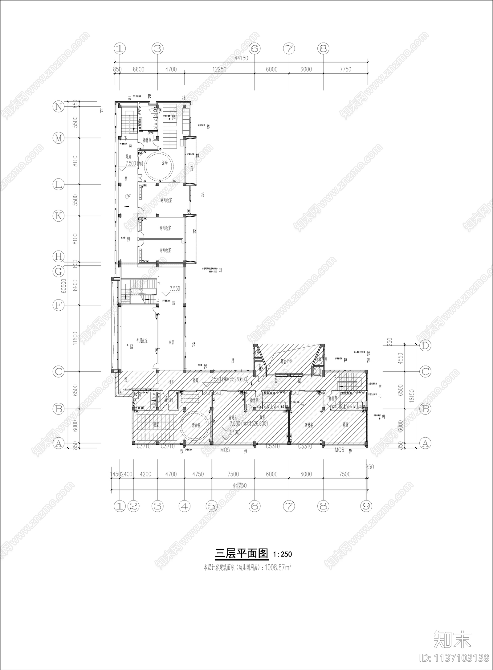 幼儿园建筑cad施工图下载【ID:1137103138】