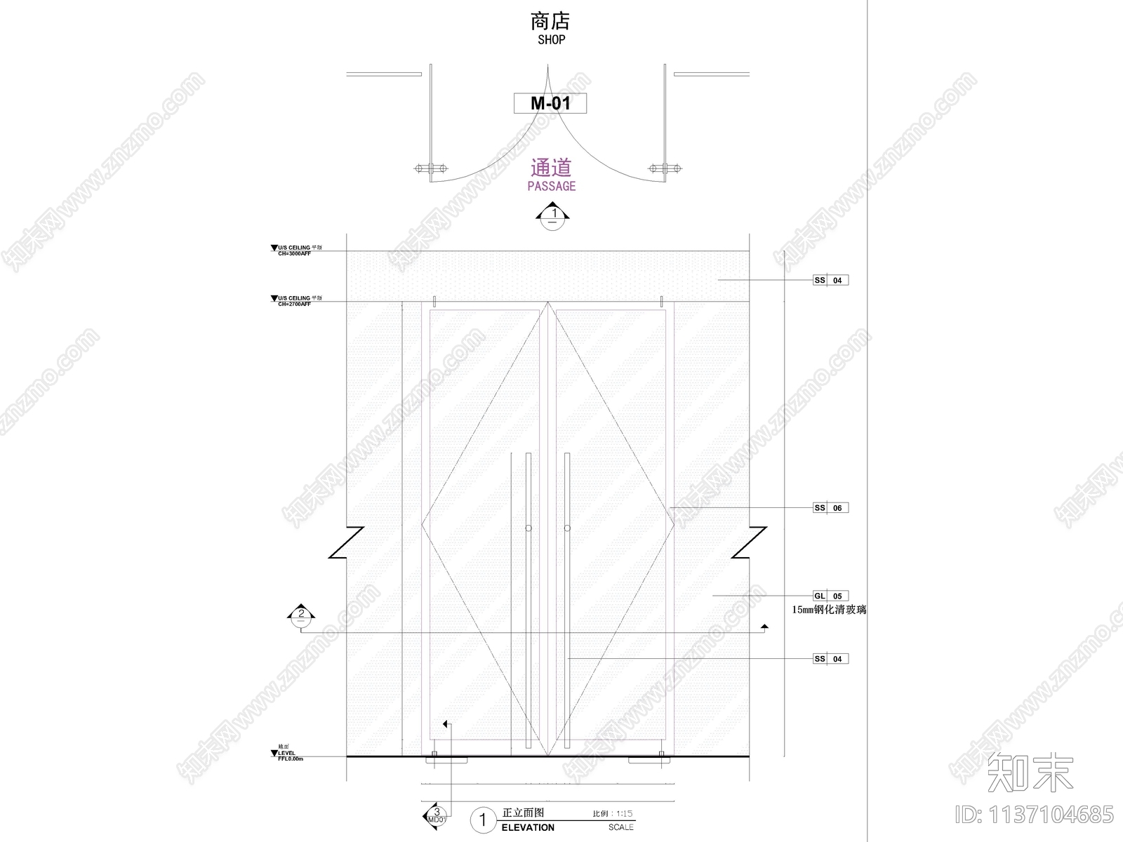 地弹簧玻璃门大样cad施工图下载【ID:1137104685】