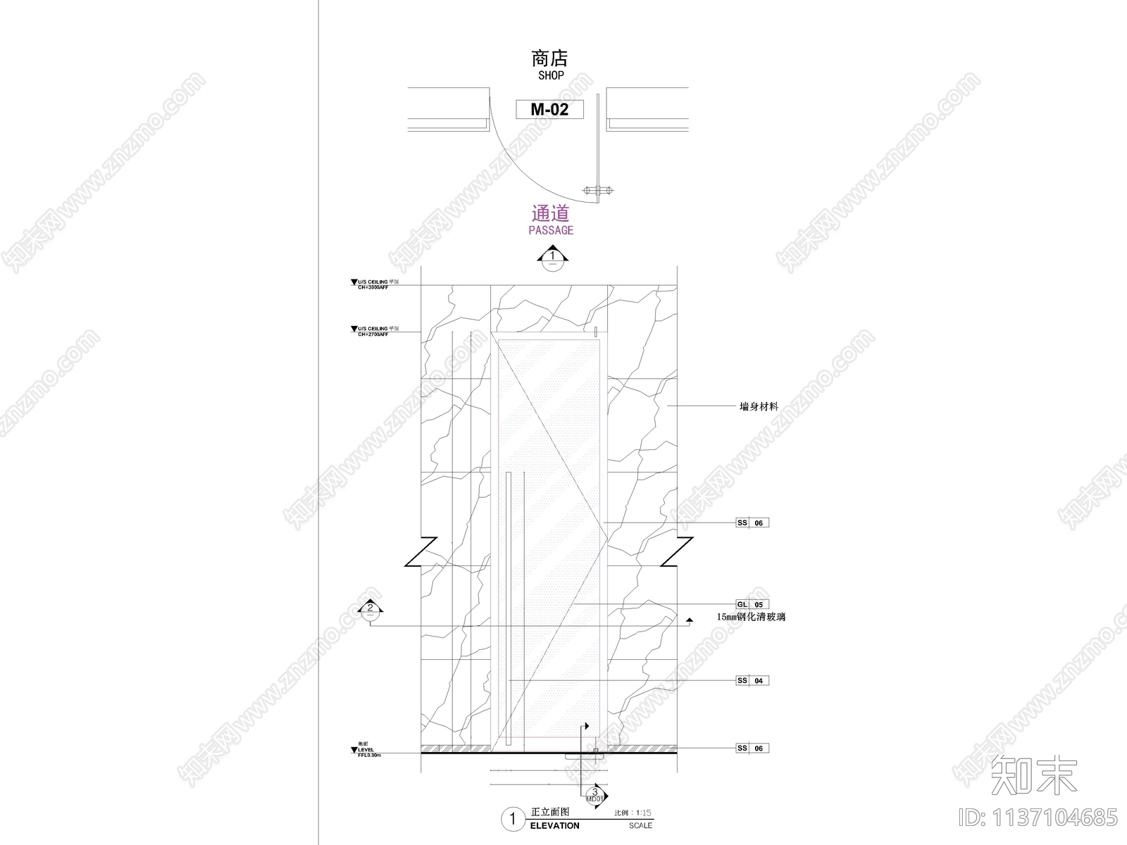 地弹簧玻璃门大样cad施工图下载【ID:1137104685】