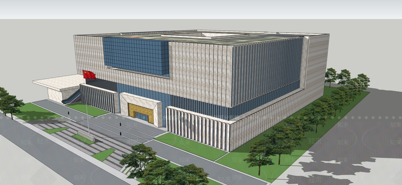 现代博物馆建筑SU模型下载【ID:1137104849】