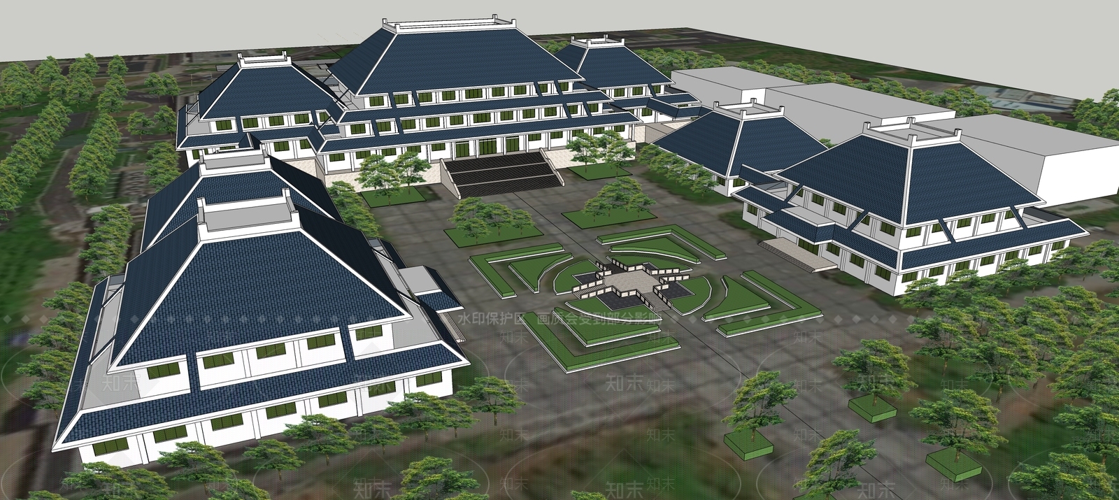 现代博物馆建筑SU模型下载【ID:1137105189】