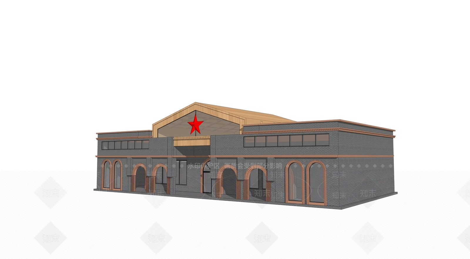 新中式展览馆建筑SU模型下载【ID:1137108856】