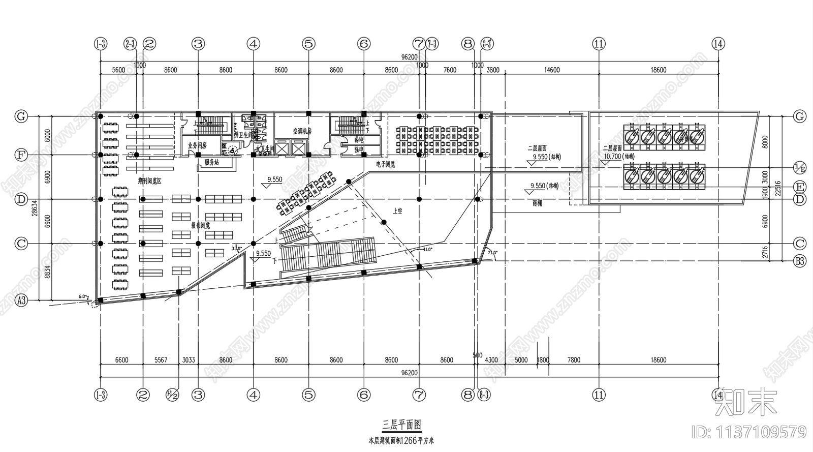 中型图书馆建筑cad施工图下载【ID:1137109579】