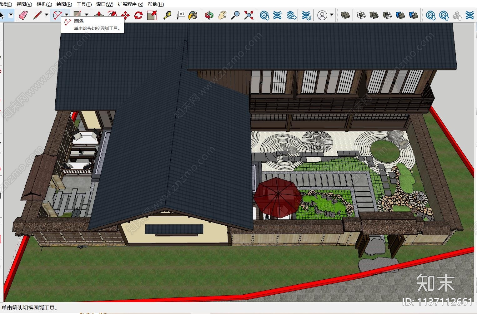 中式乡村庭院SU模型下载【ID:1137112661】