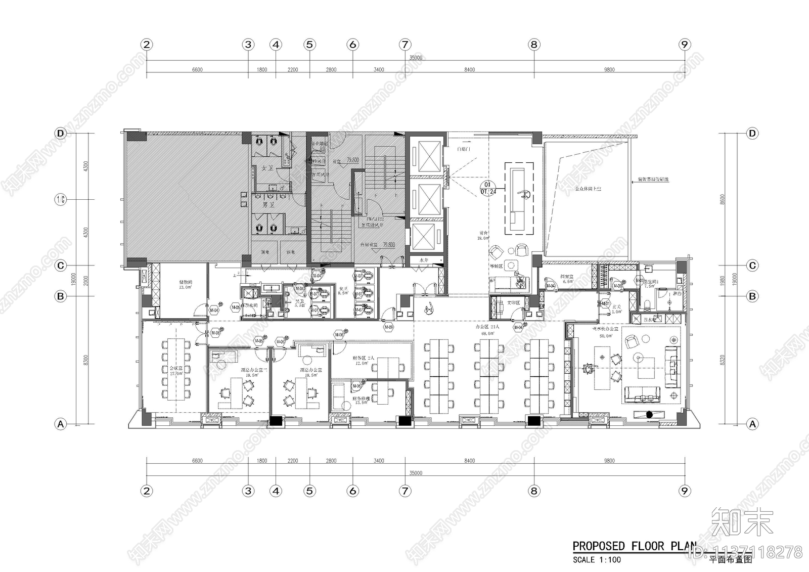 恒荣中心办公室cad施工图下载【ID:1137118278】
