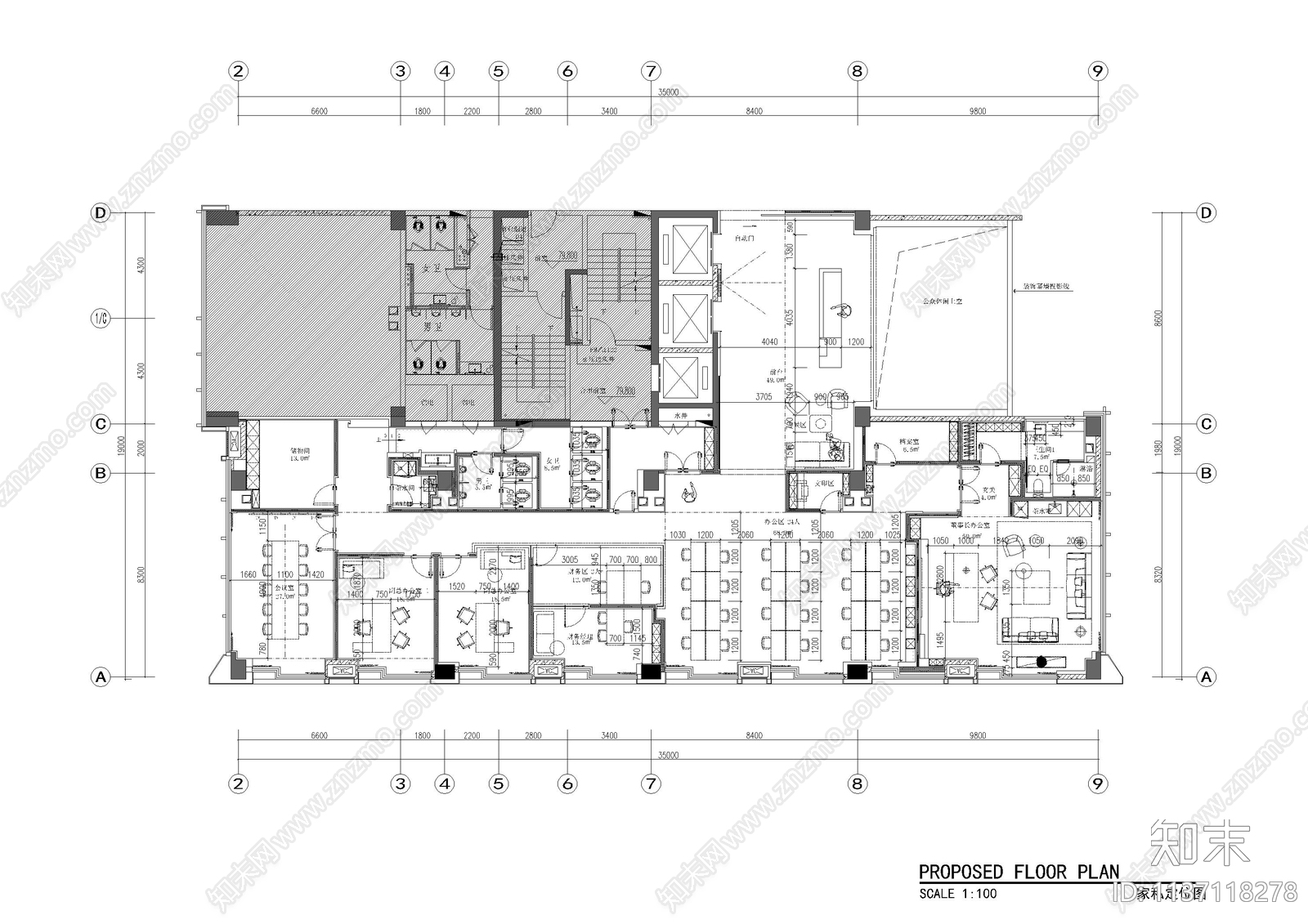 恒荣中心办公室cad施工图下载【ID:1137118278】