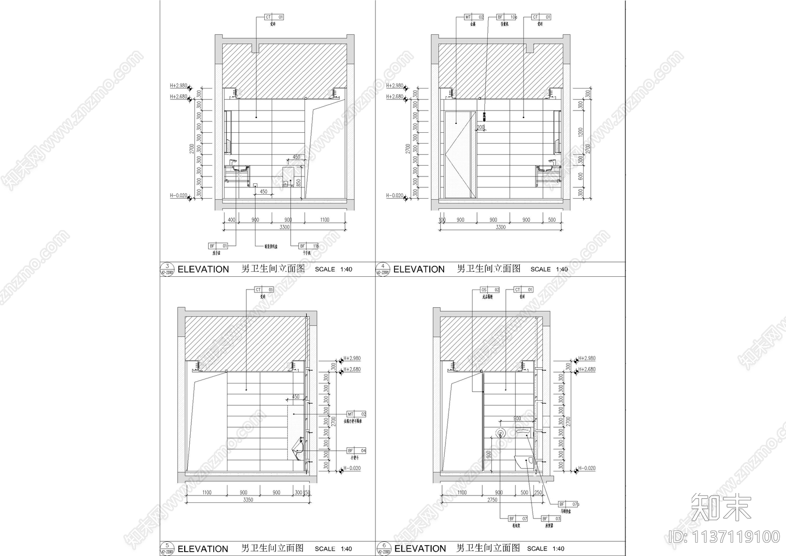 公共卫生间cad施工图下载【ID:1137119100】