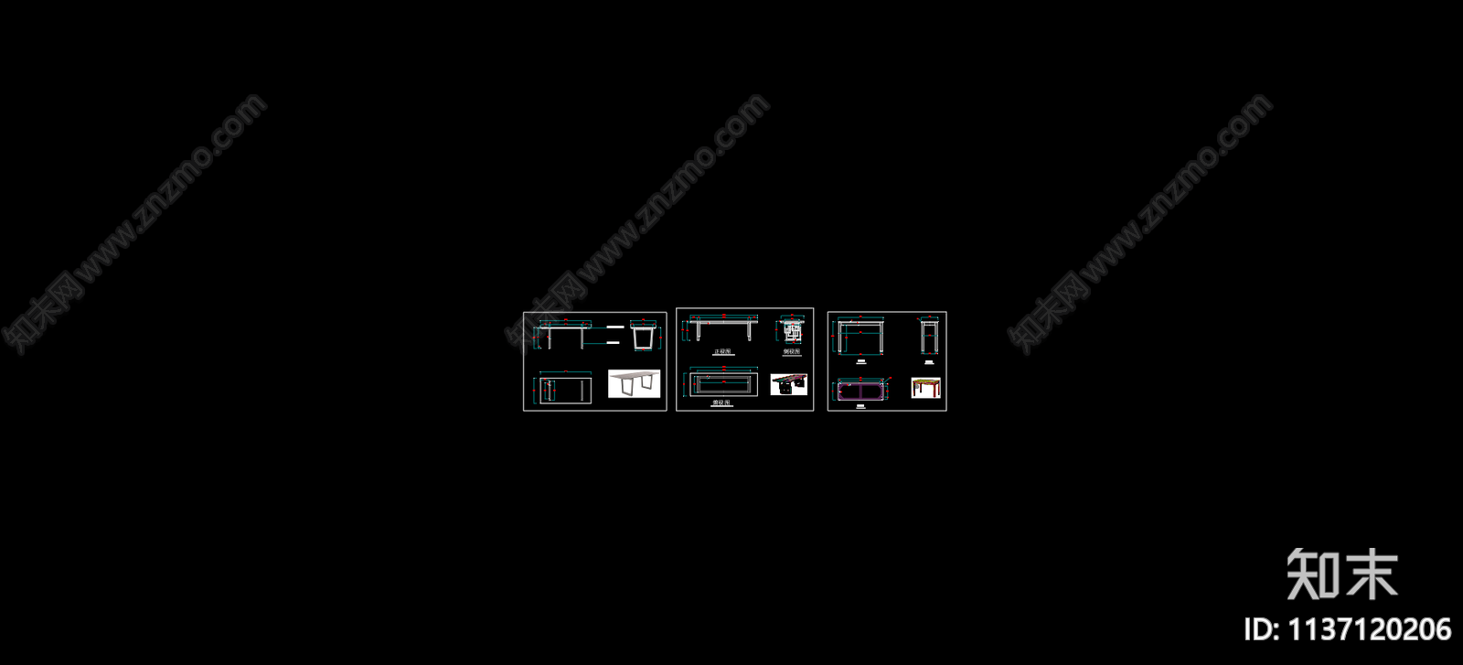 条桌三视图cad施工图下载【ID:1137120206】