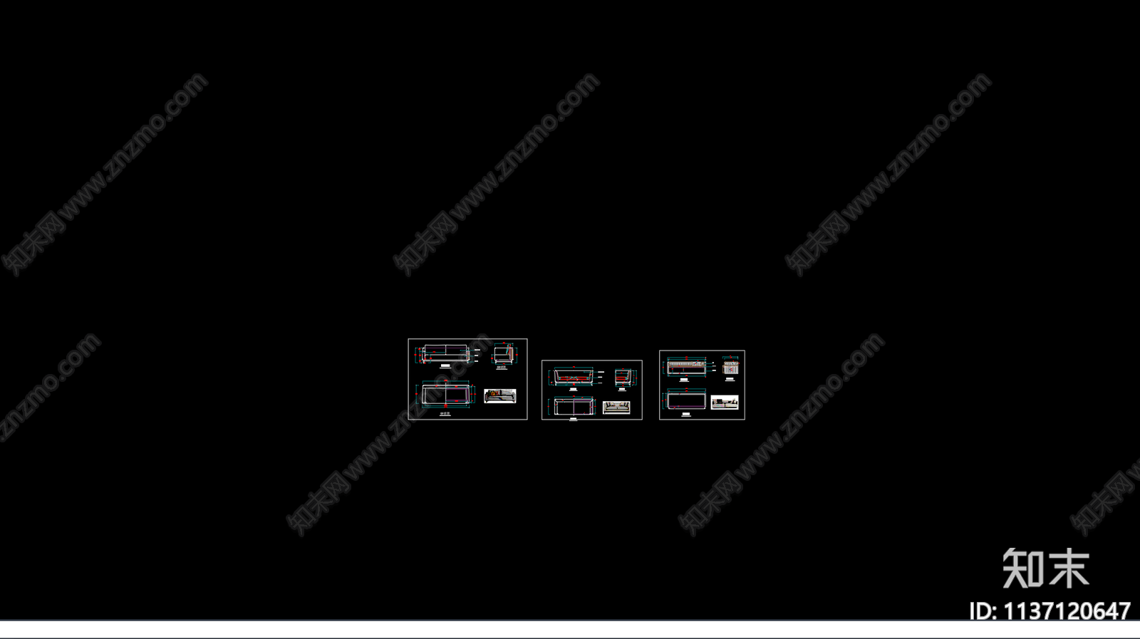 软体沙发长沙发三视图施工图下载【ID:1137120647】