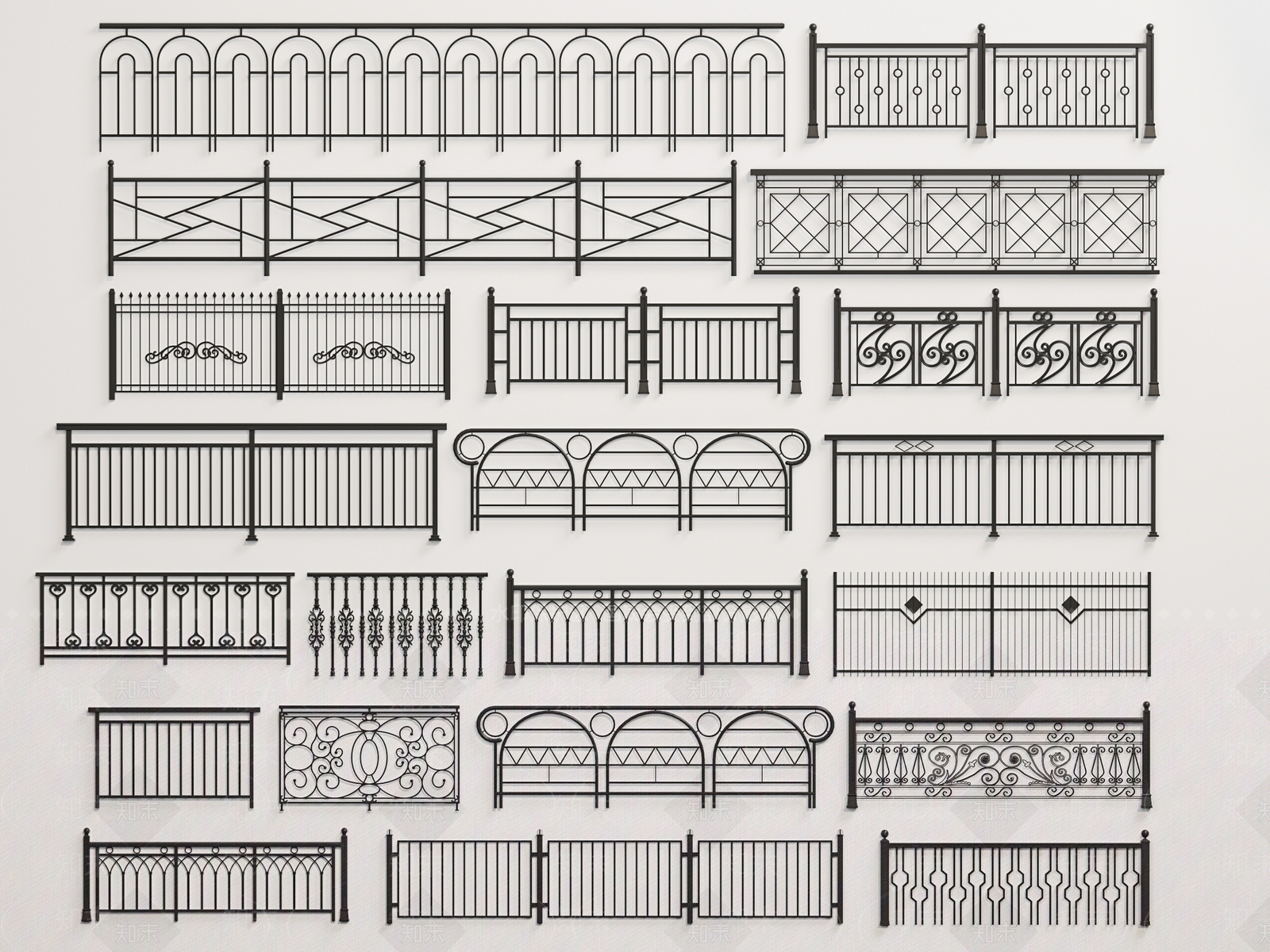 现代铁艺栏杆扶手组合SU模型下载【ID:1137123179】