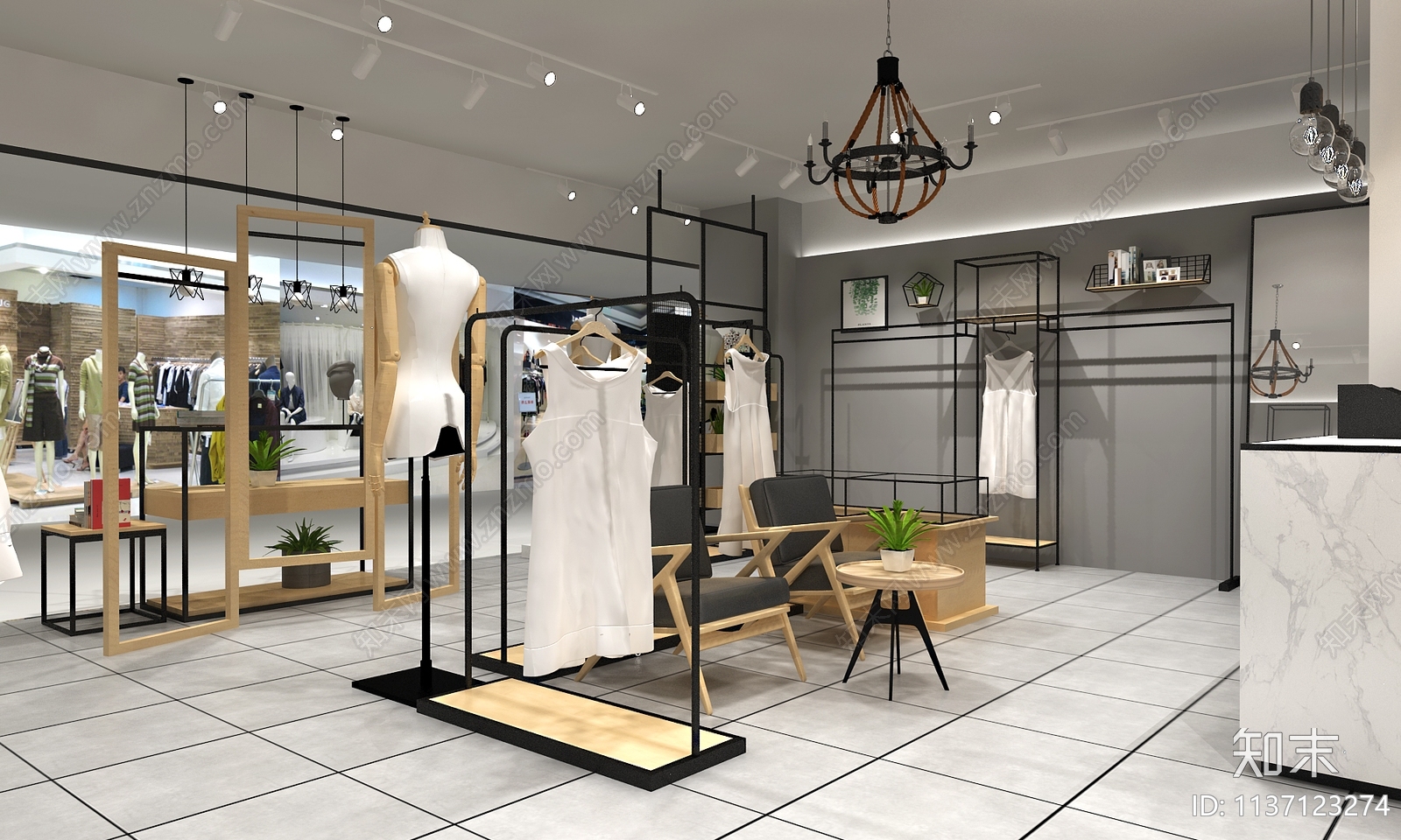 商场边厅灰色调服装店效果图cad施工图下载【ID:1137123274】