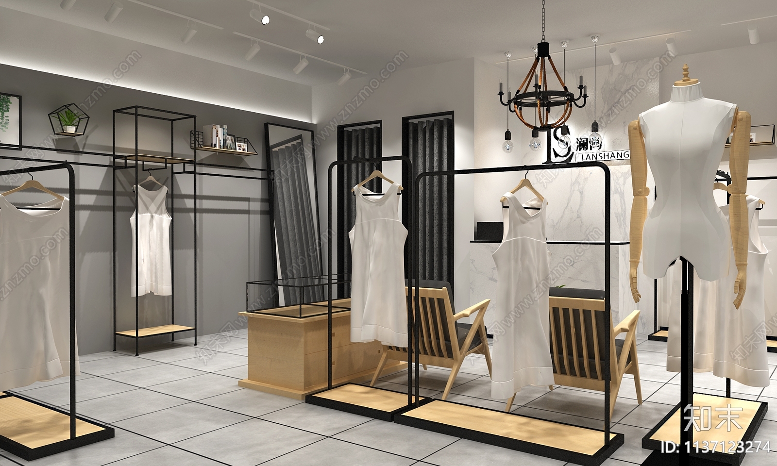 商场边厅灰色调服装店效果图cad施工图下载【ID:1137123274】