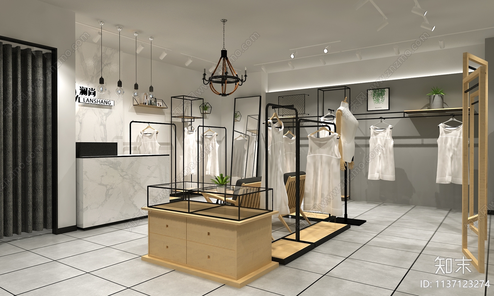 商场边厅灰色调服装店效果图施工图下载【ID:1137123274】