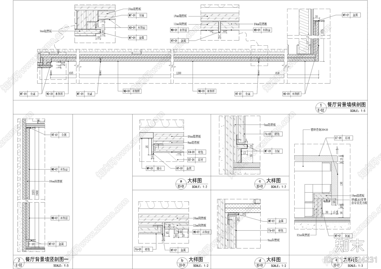 电视背景墙墙身大样施工图下载【ID:1137124231】