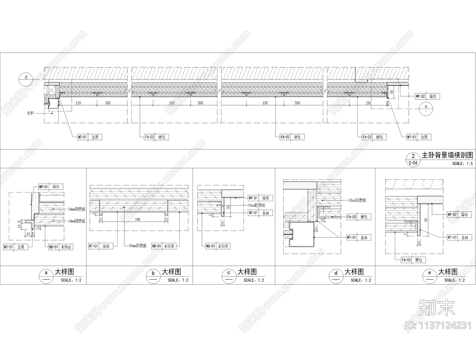 电视背景墙墙身大样施工图下载【ID:1137124231】