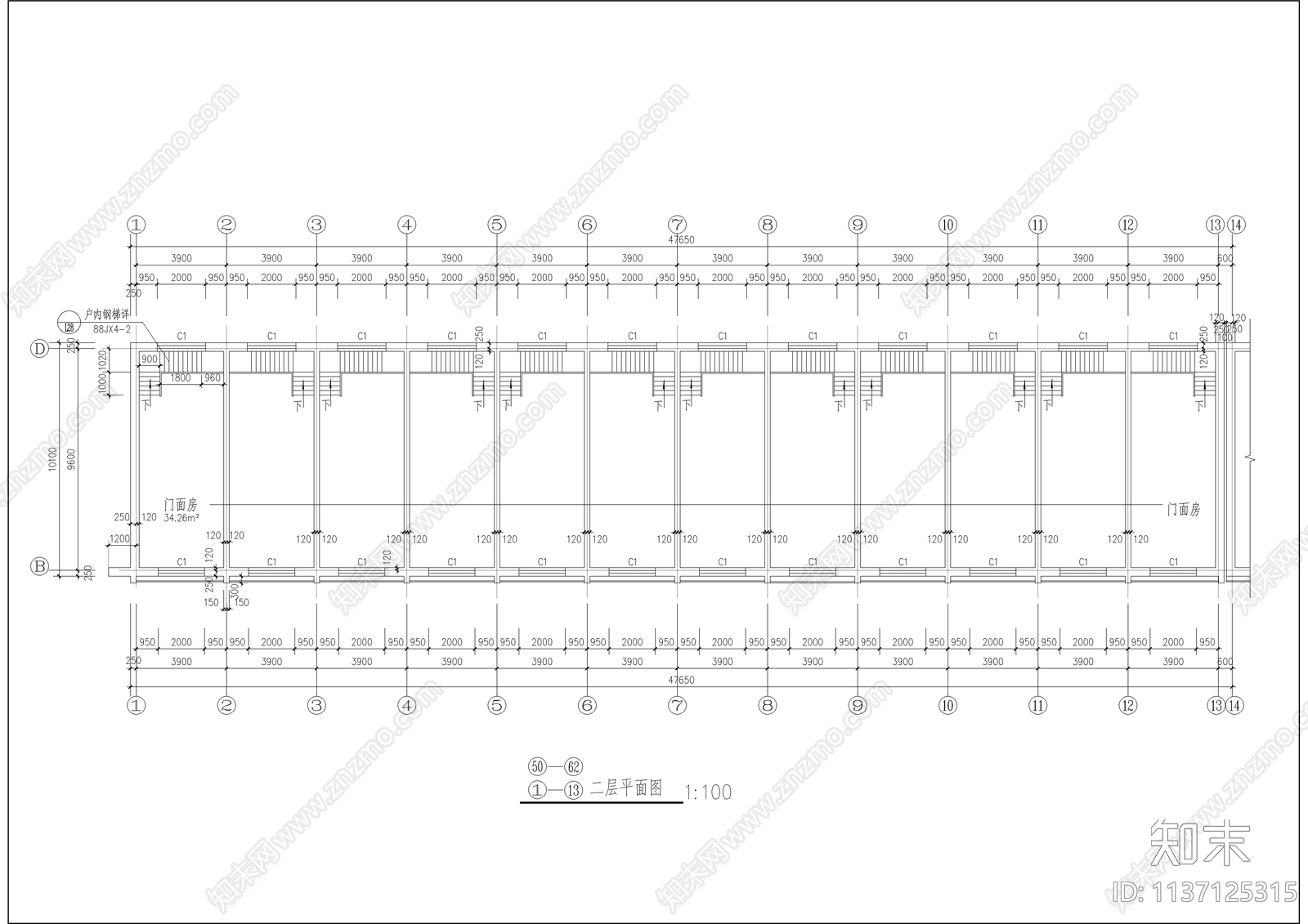 二层商业楼门面房建筑cad施工图下载【ID:1137125315】