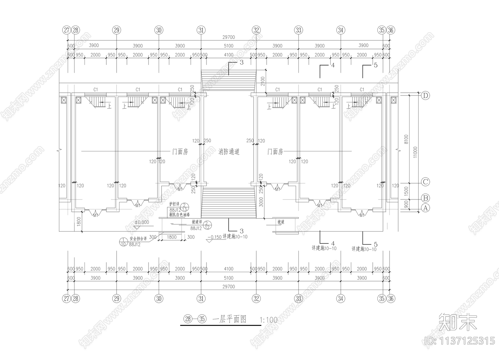 二层商业楼门面房建筑cad施工图下载【ID:1137125315】