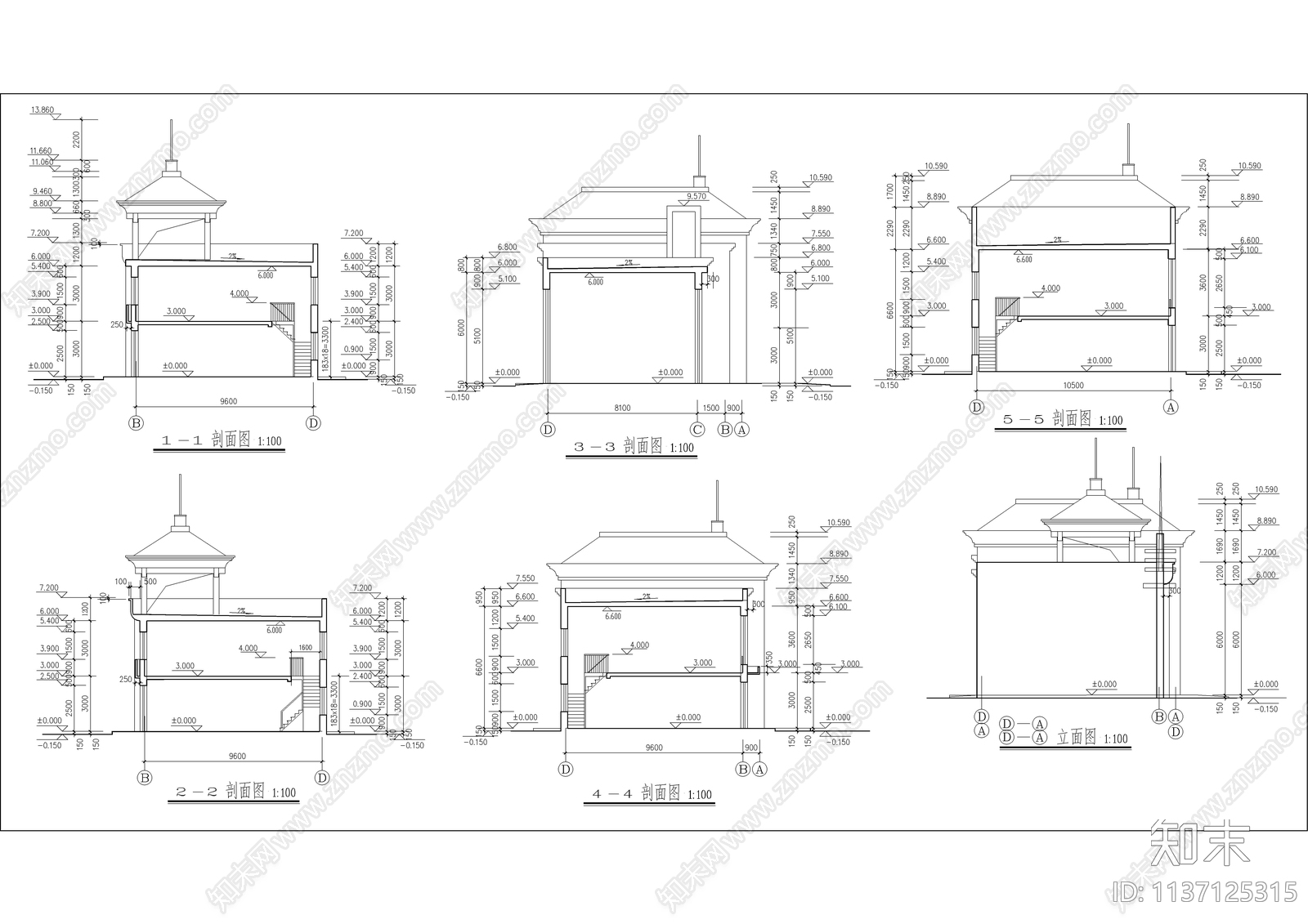 二层商业楼门面房建筑cad施工图下载【ID:1137125315】