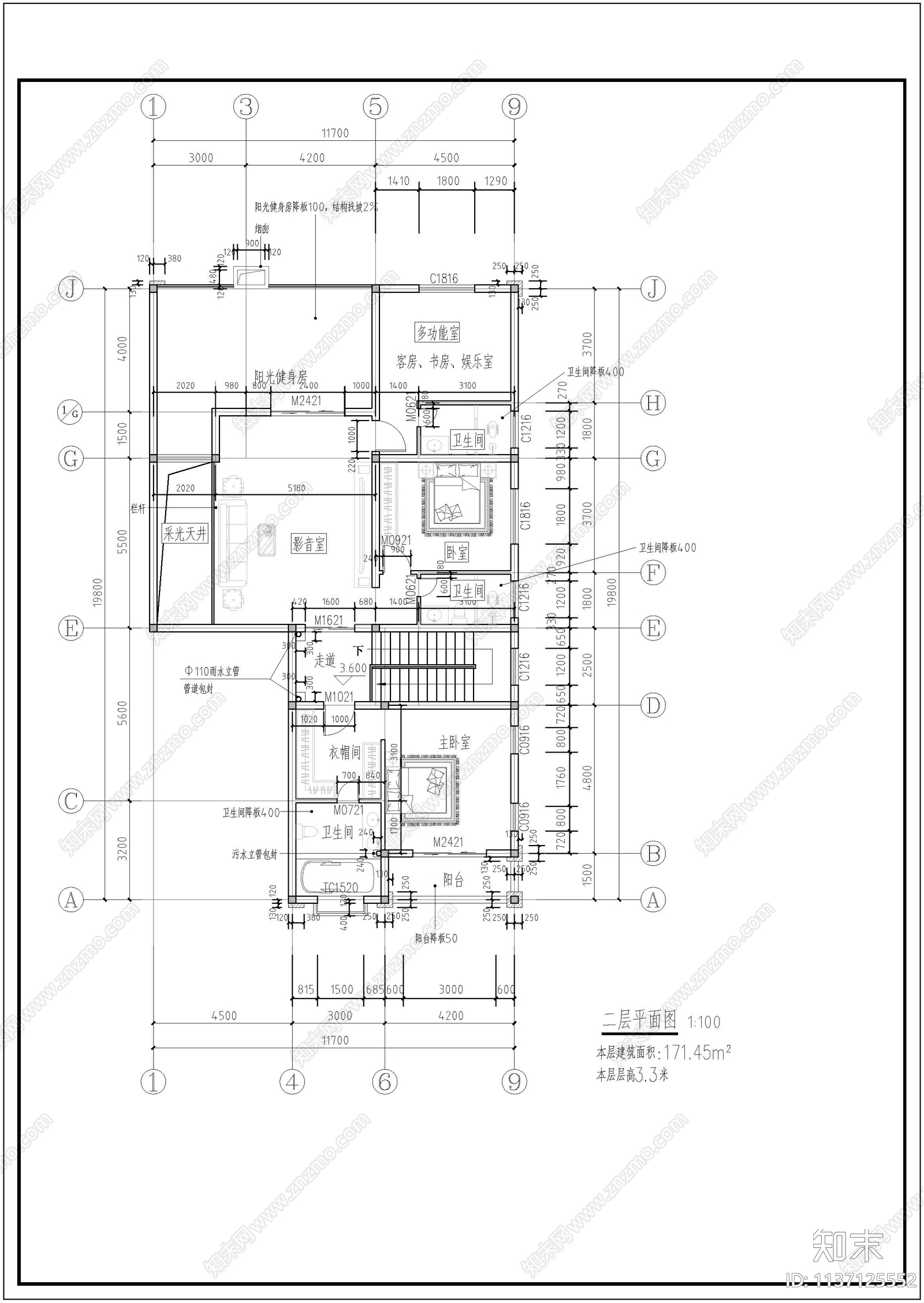 中式住宅建筑cad施工图下载【ID:1137125552】