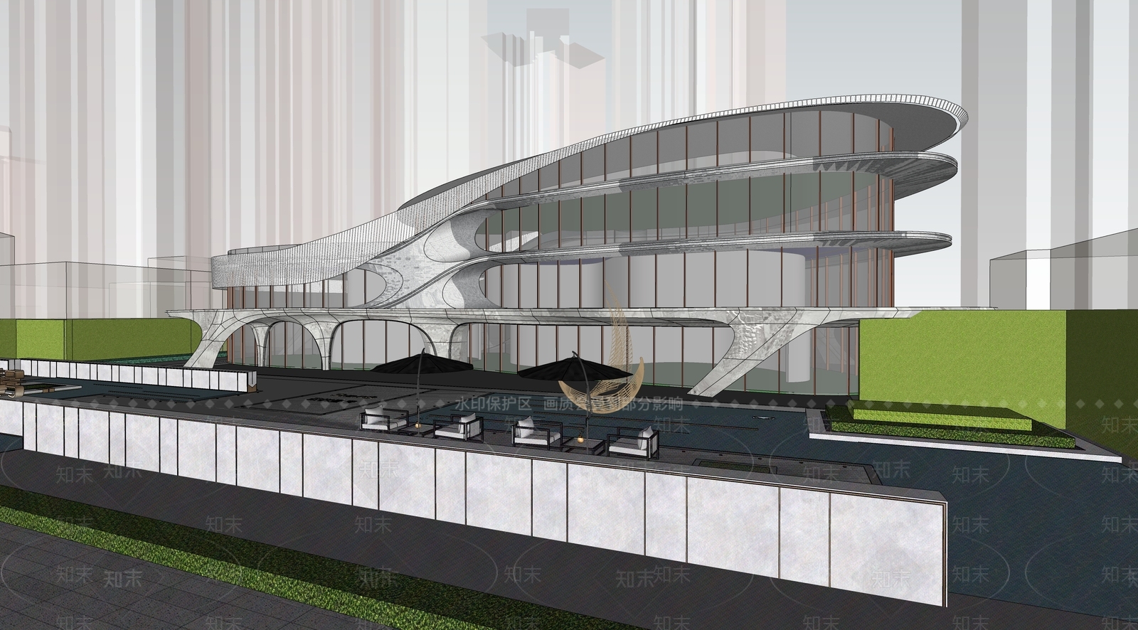 现代展览馆建筑SU模型下载【ID:1137125506】