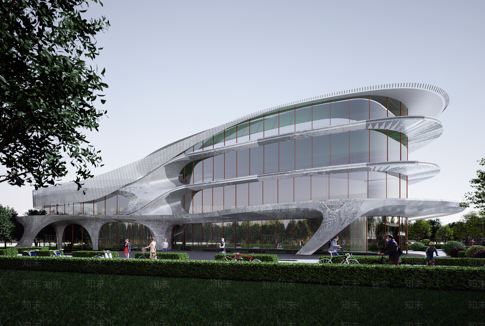 现代展览馆建筑SU模型下载【ID:1137125506】