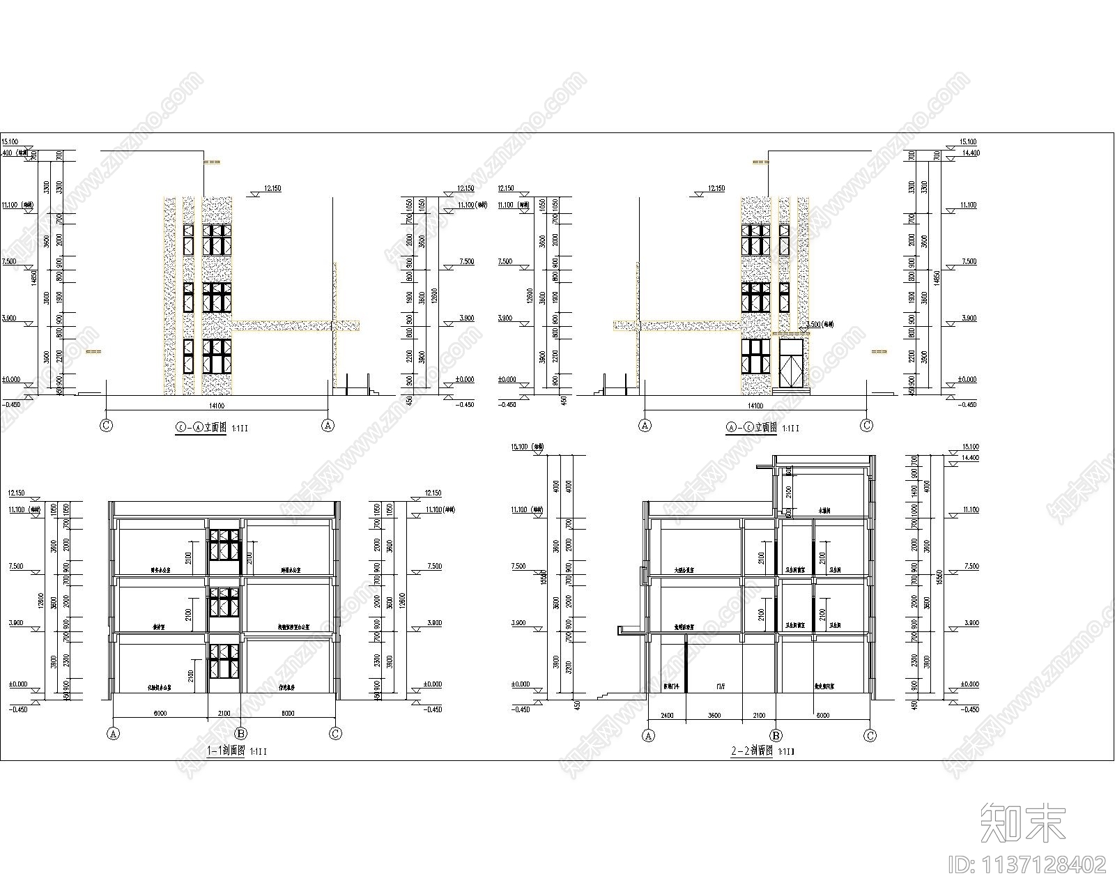 现代多层办公楼建筑cad施工图下载【ID:1137128402】