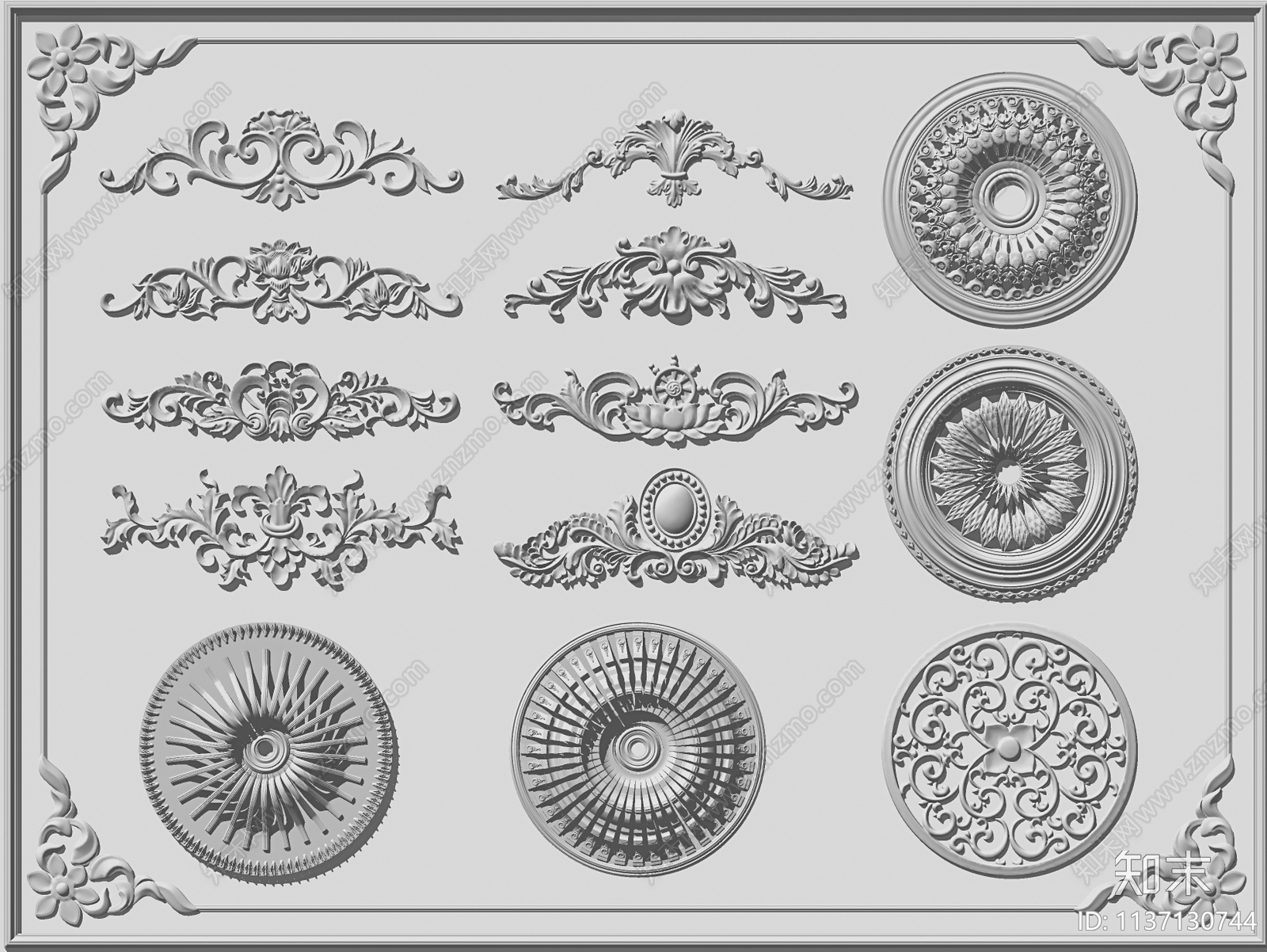 法式石膏雕花SU模型下载【ID:1137130744】