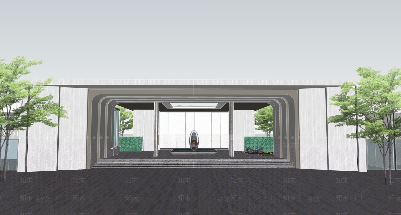 现代风格小区入口大门SU模型下载【ID:1137133164】