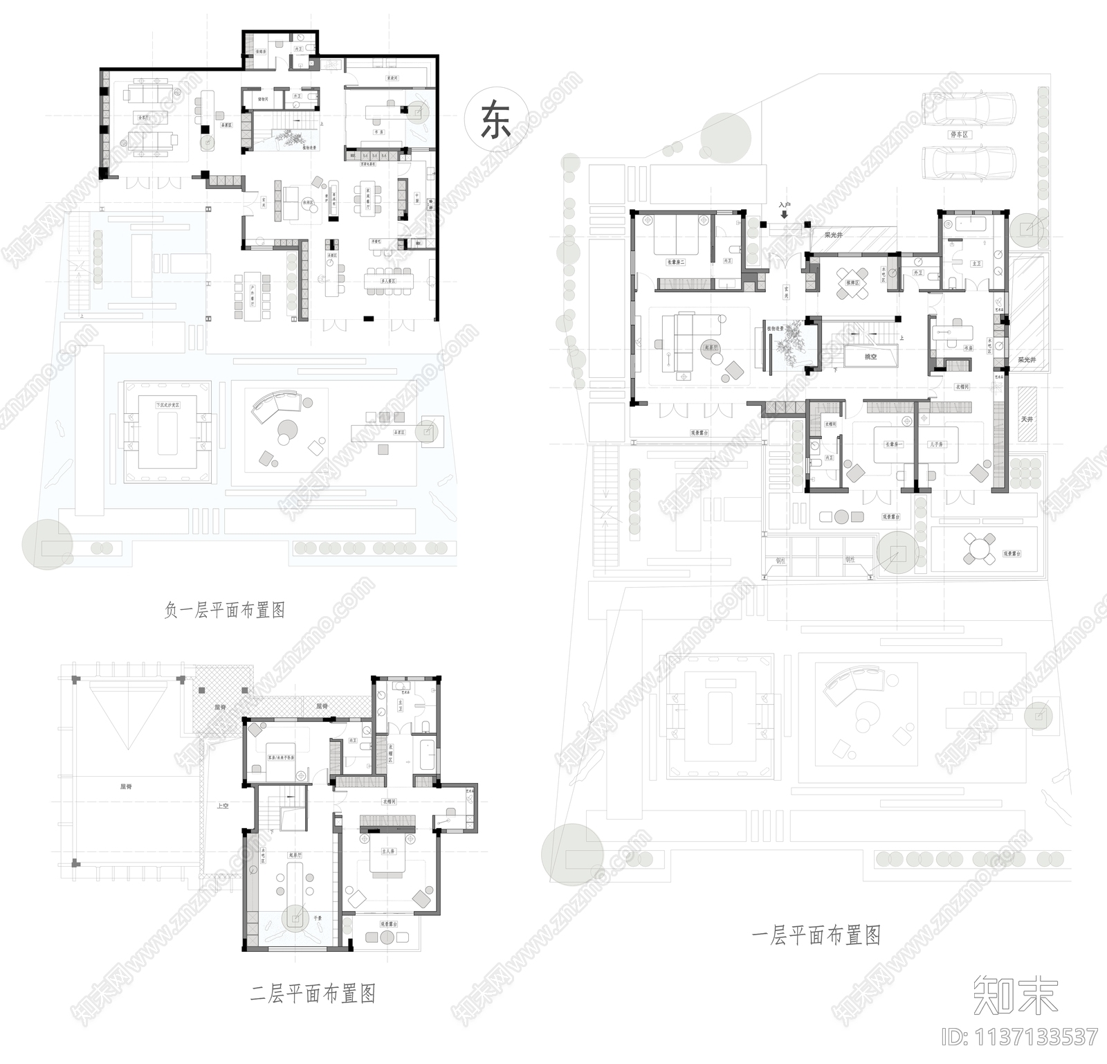 1000平独栋别墅项目平面方案cad施工图下载【ID:1137133537】