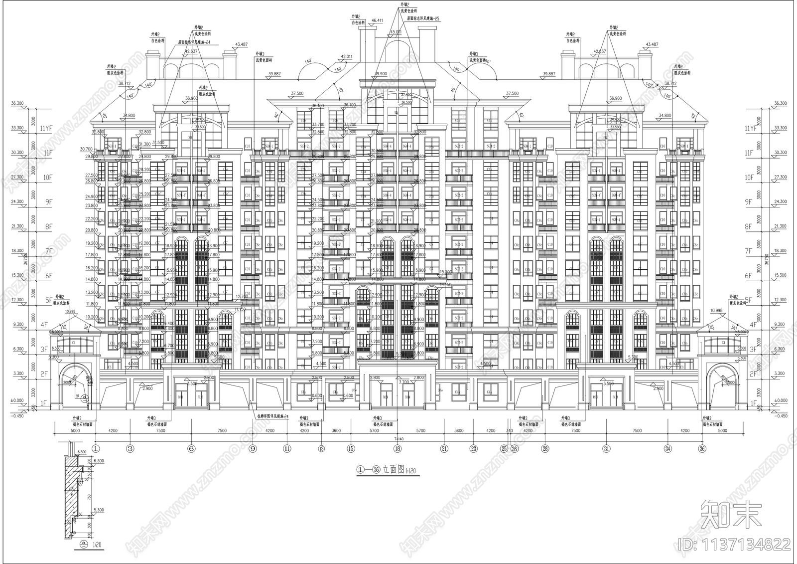 高层精品住宅楼建筑cad施工图下载【ID:1137134822】