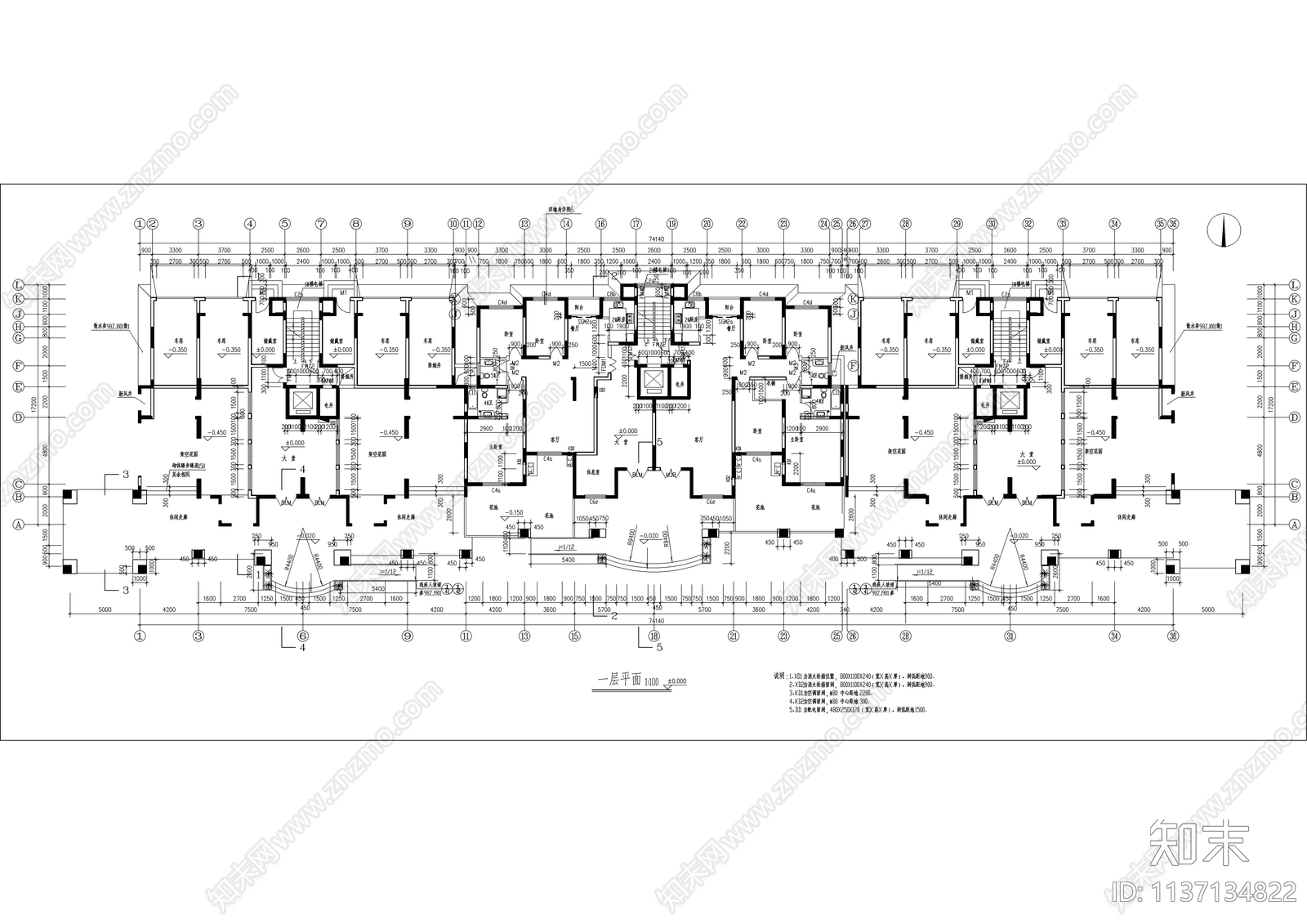 高层精品住宅楼建筑cad施工图下载【ID:1137134822】