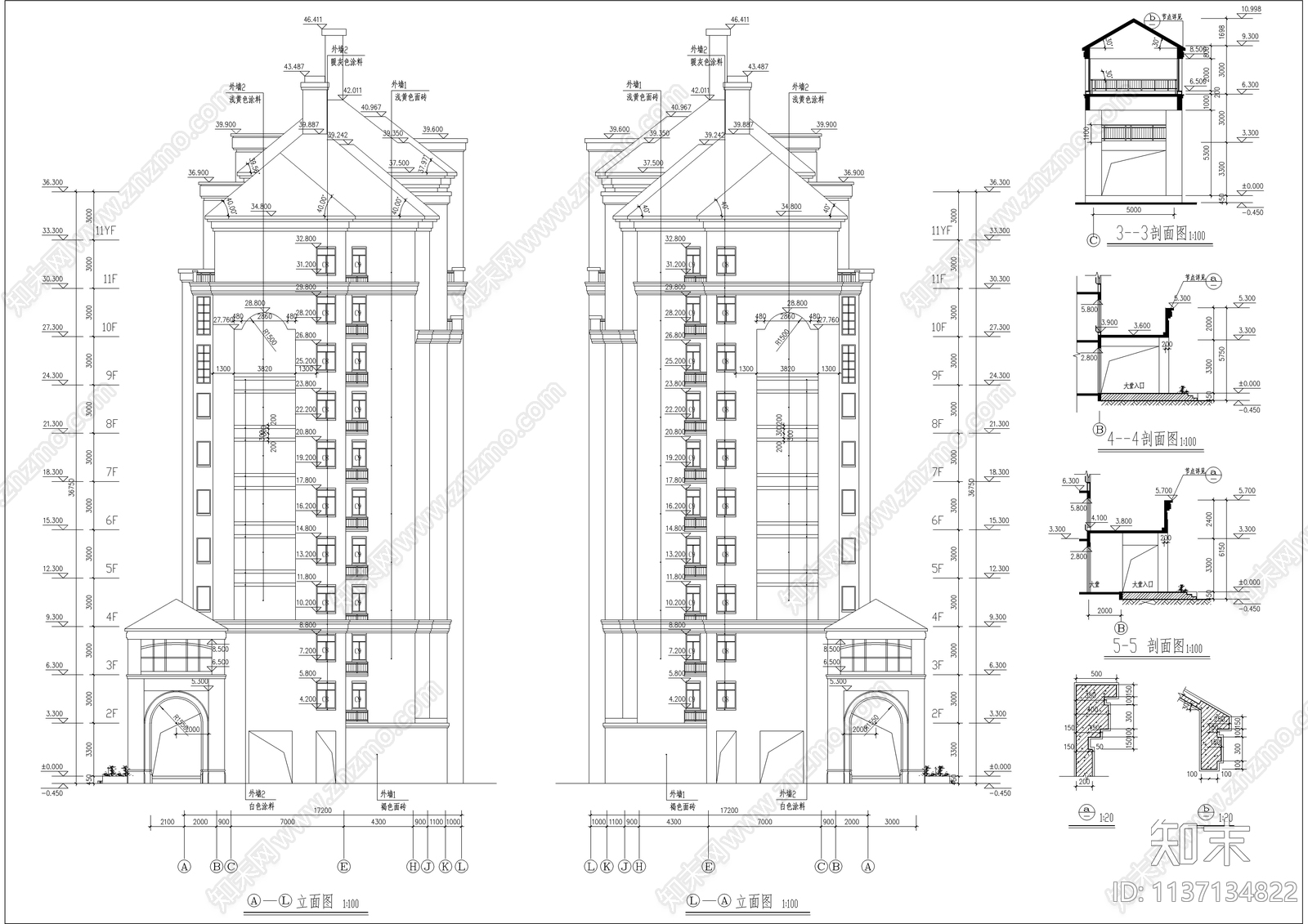 高层精品住宅楼建筑cad施工图下载【ID:1137134822】