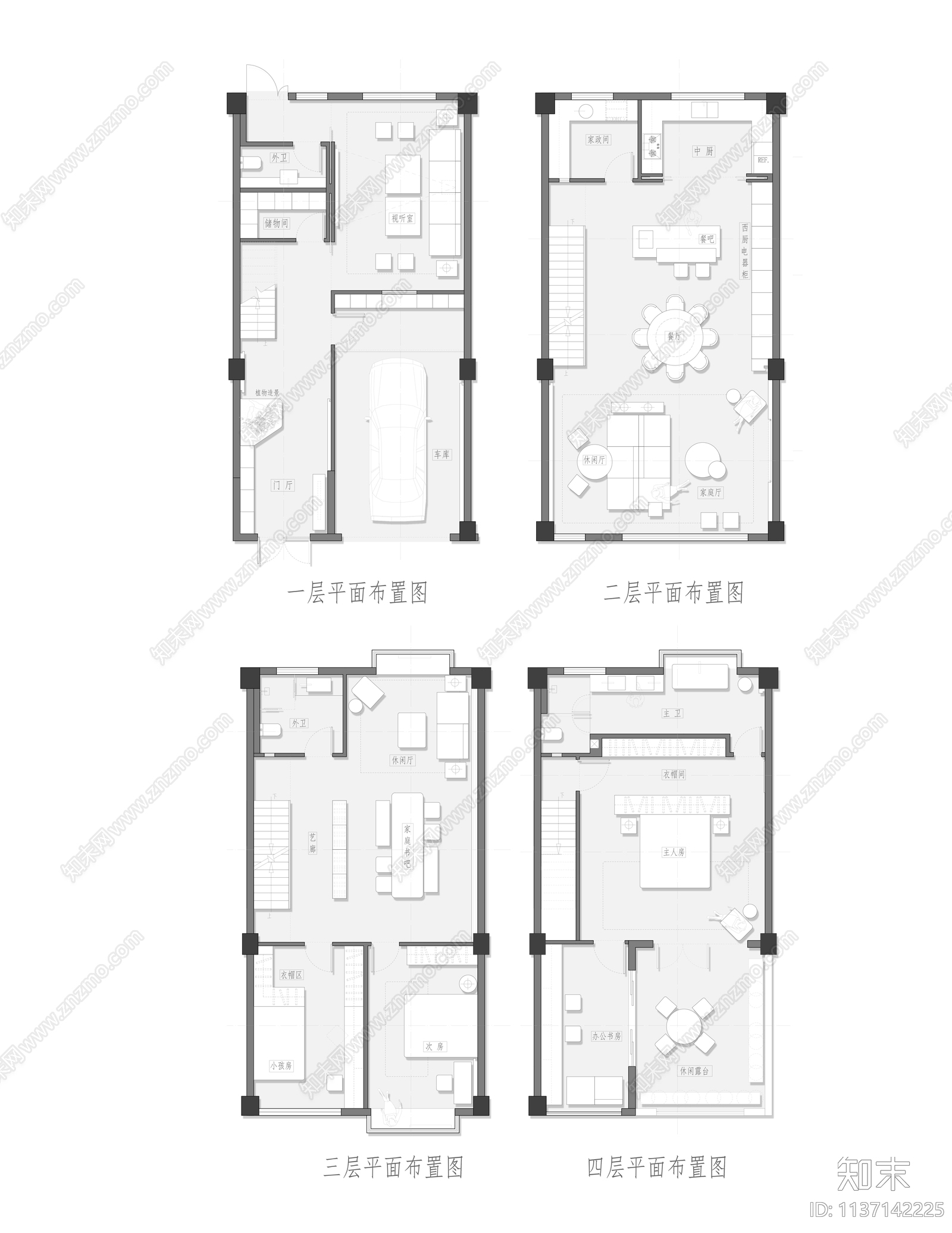 300平连排别墅平面图cad施工图下载【ID:1137142225】