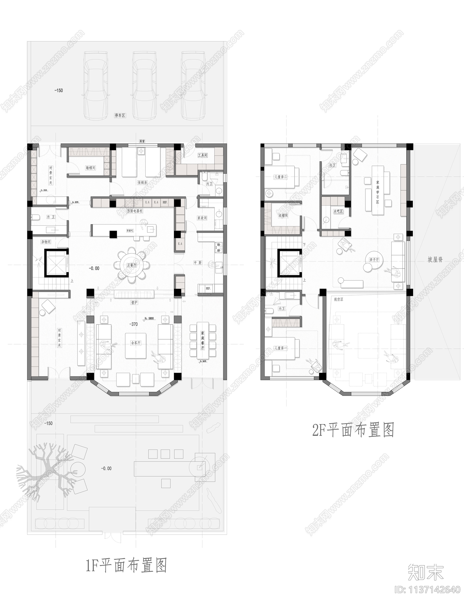 1000平别墅项目平面图施工图下载【ID:1137142640】