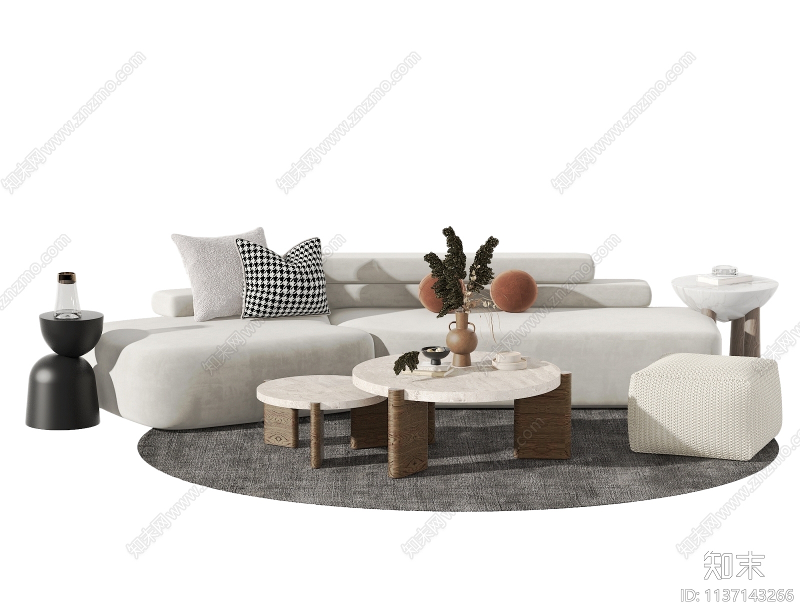 现代弧形沙发茶几组合3D模型下载【ID:1137143266】_知末3d模型网